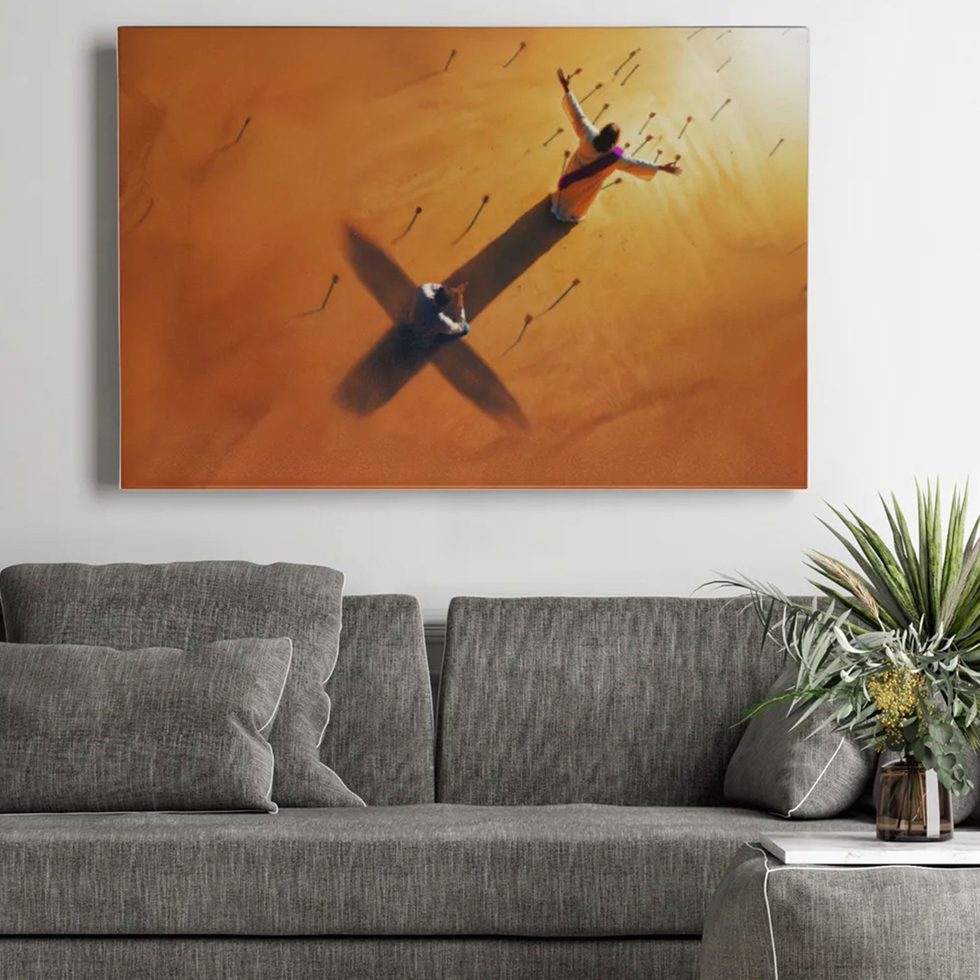 “Under His Shadow” Psalm 91:4–7 Canvas Print, The Cross Between Me and the Arrows, Christian Faith Wall Art