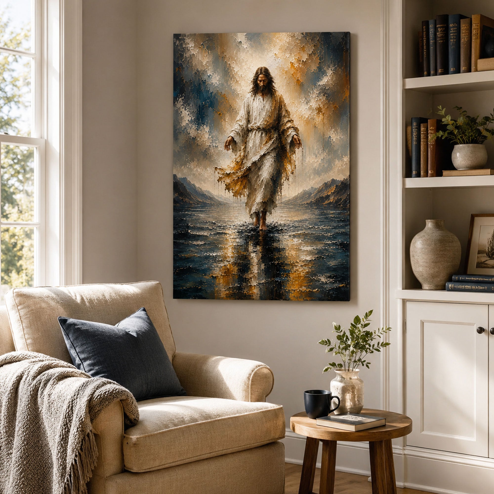 Jesus Walking on Water Canvas Print, Christian Faith Wall Art, Religious Home Decor Gift