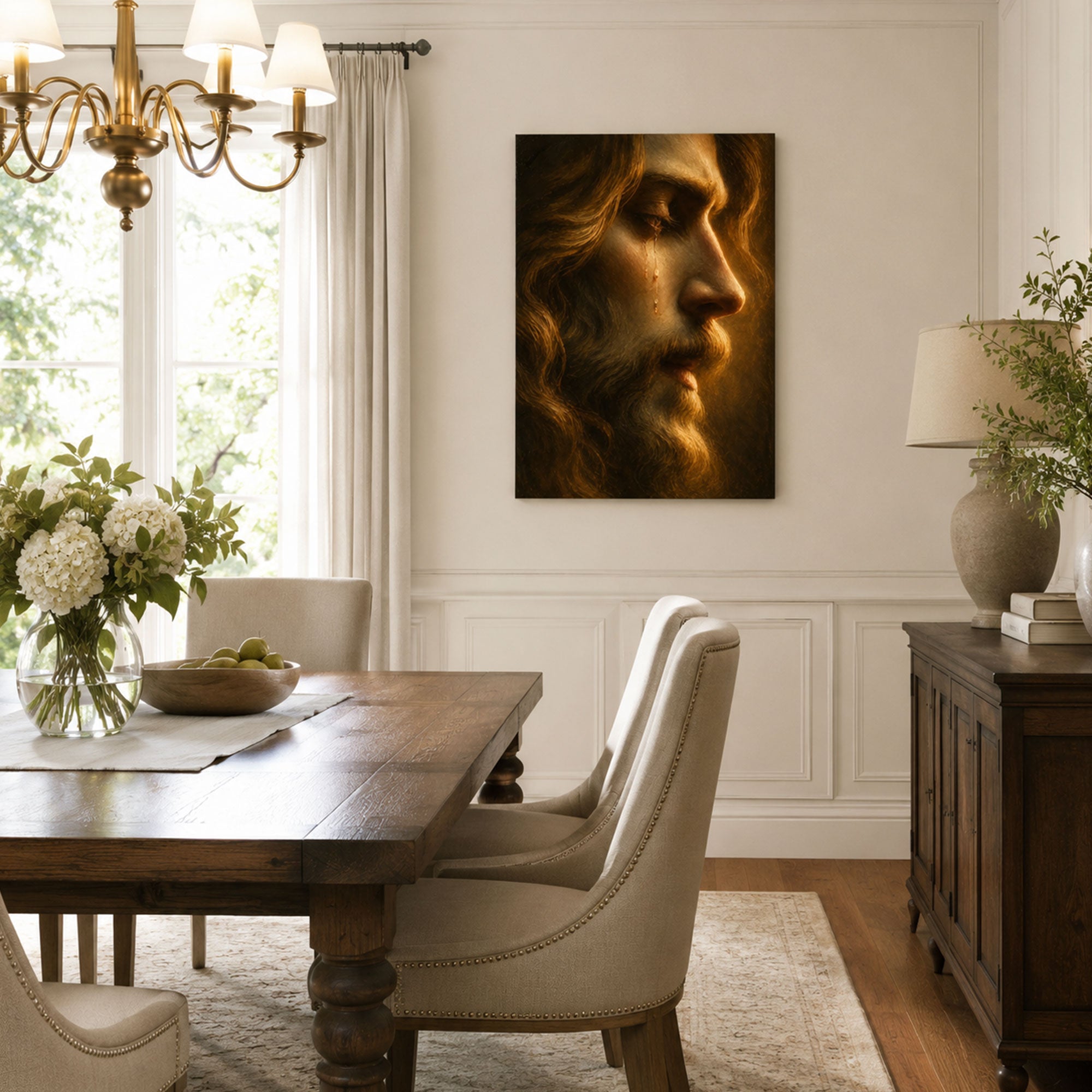 Weeping Jesus Portrait Canvas Print, Christian Home Decor