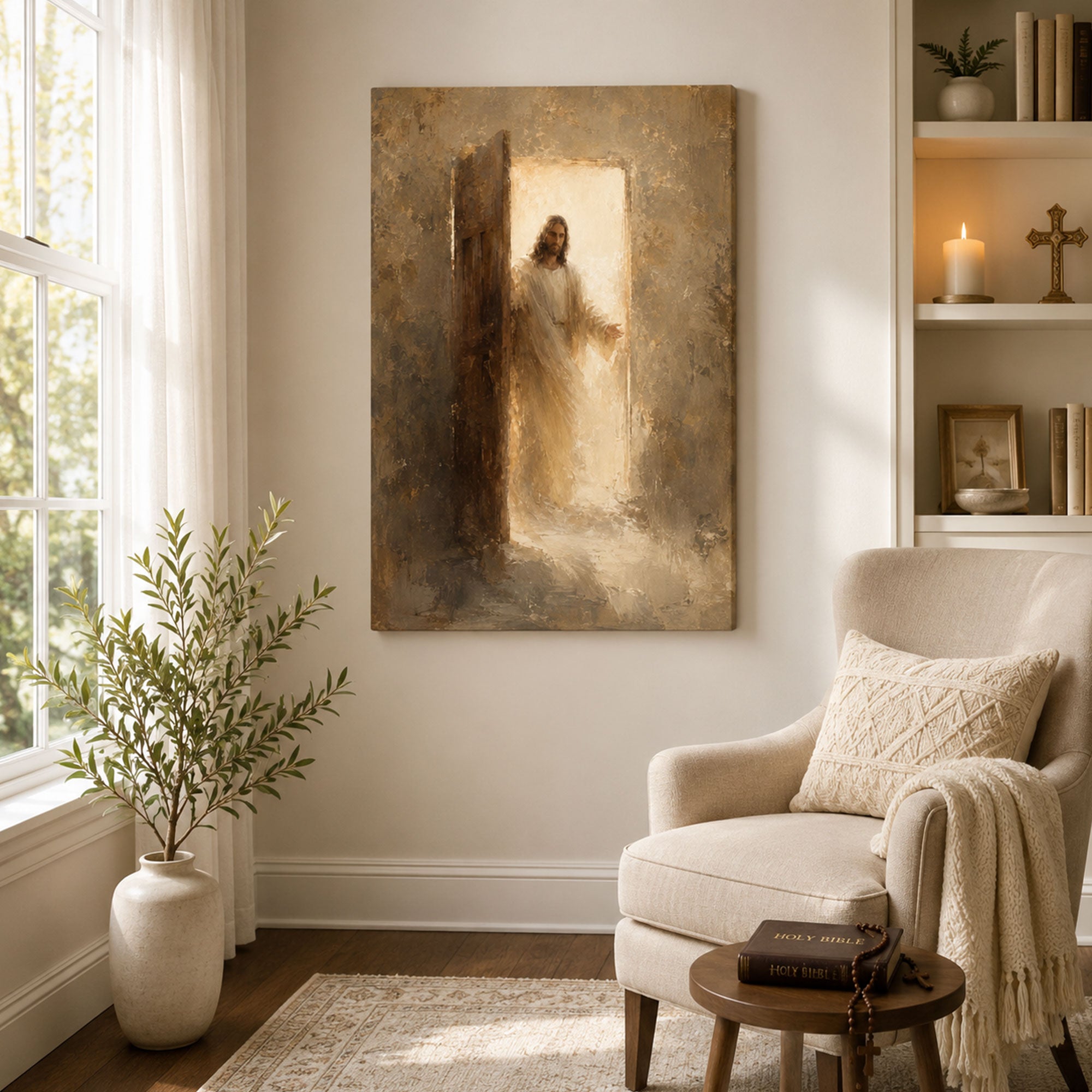 Jesus at the Open Door Canvas Print, Radiant Christian Faith Decor