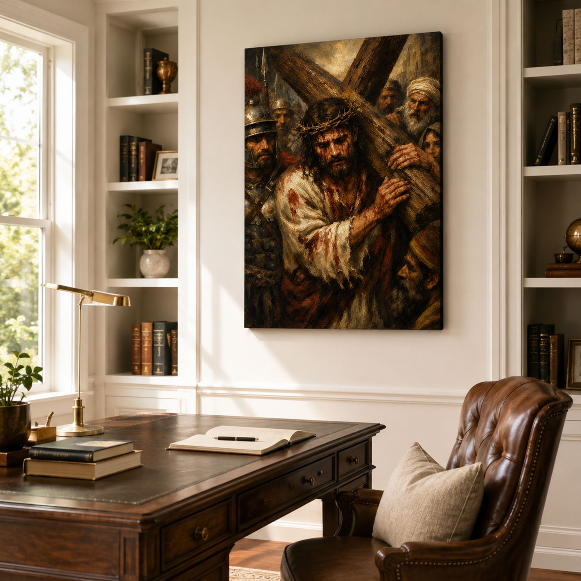 Jesus Carrying the Cross Canvas Print, Passion of Christ Catholic Wall Art, Christian Faith Home Decor Gift