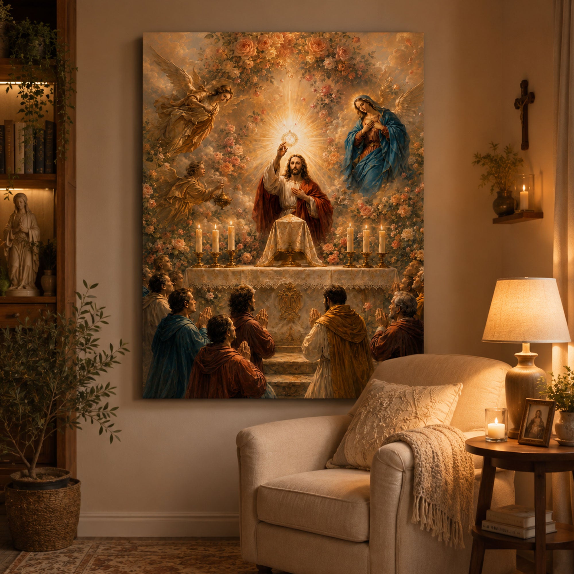 Eucharistic Adoration Canvas Print, Holy Eucharist Catholic Wall Art, Blessed Sacrament Jesus Religious Home Decor