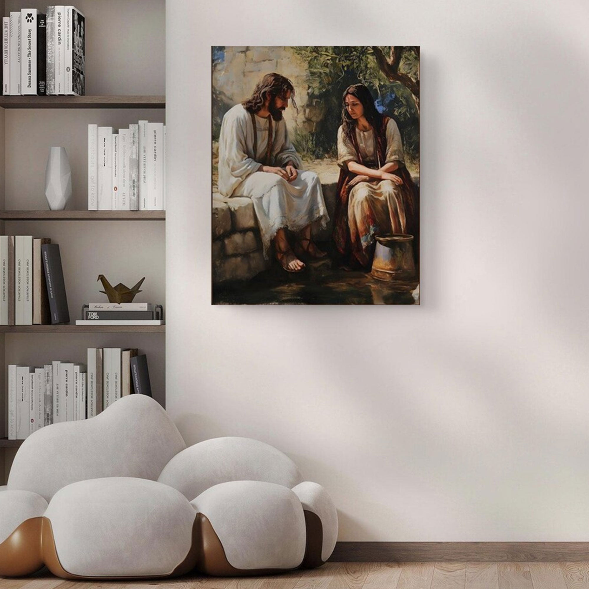 Jesus and the Samaritan Woman at the Well Canvas Print, Christian Biblical Wall Art, Inspirational Faith Decor