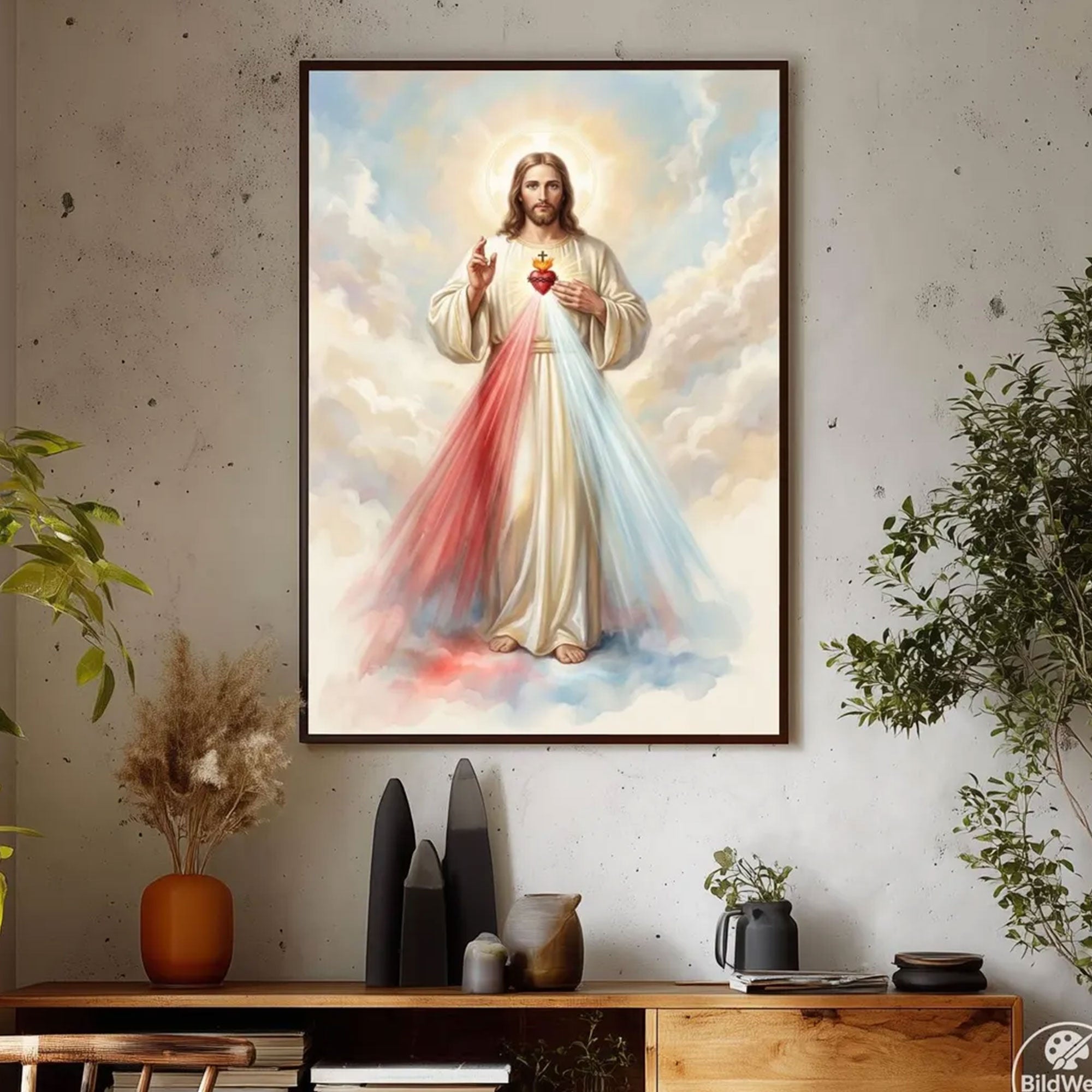 Divine Mercy Sacred Heart of Jesus Canvas Print, Christian Wall Art Catholic Decor