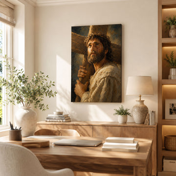 Jesus Carrying the Cross Canvas Print, Crown of Thorns Christian Wall Decor, Faith Gift