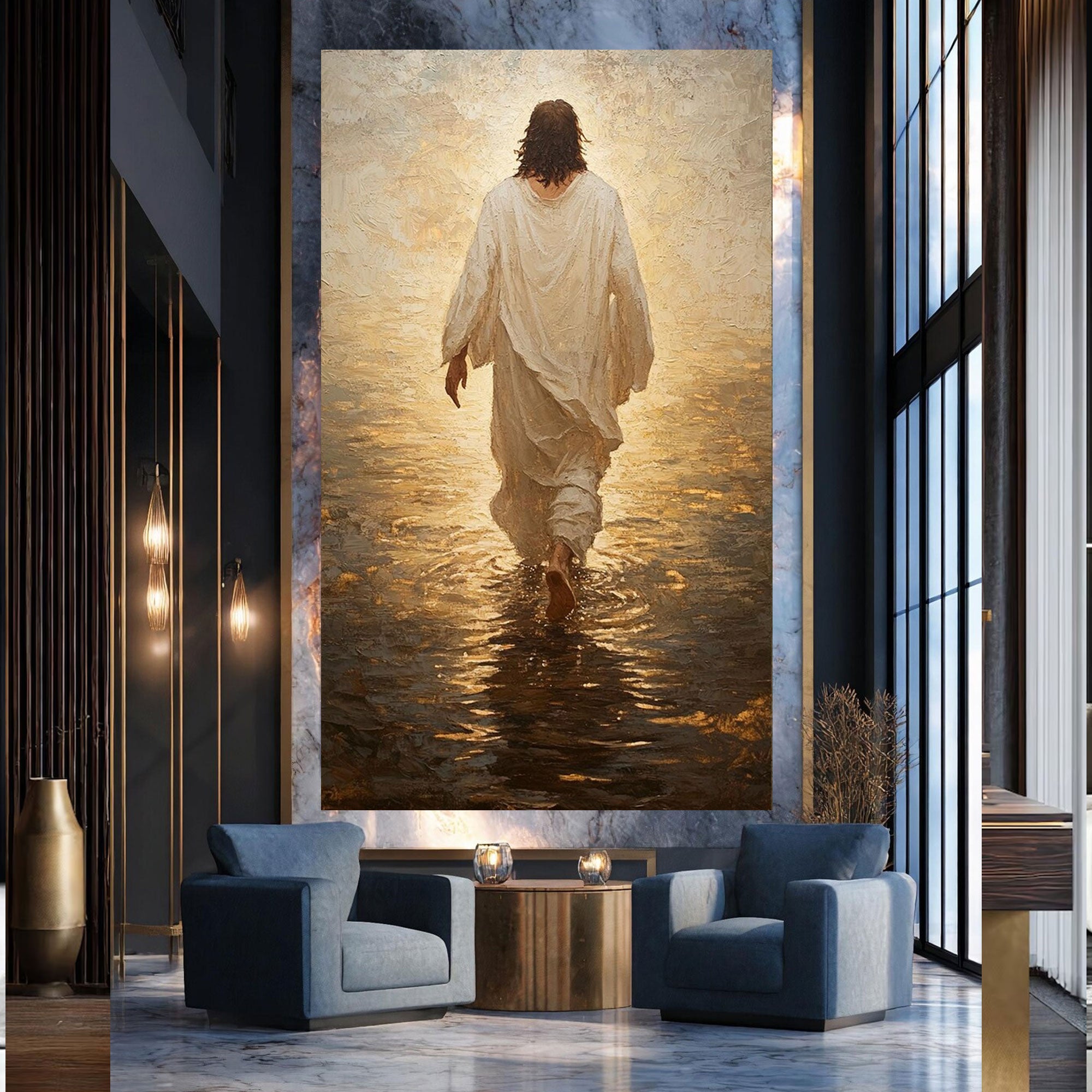 Jesus Walking on Water Canvas Print, Christian Faith Wall Art, Spiritual Religious Decor for Home Church Prayer Room
