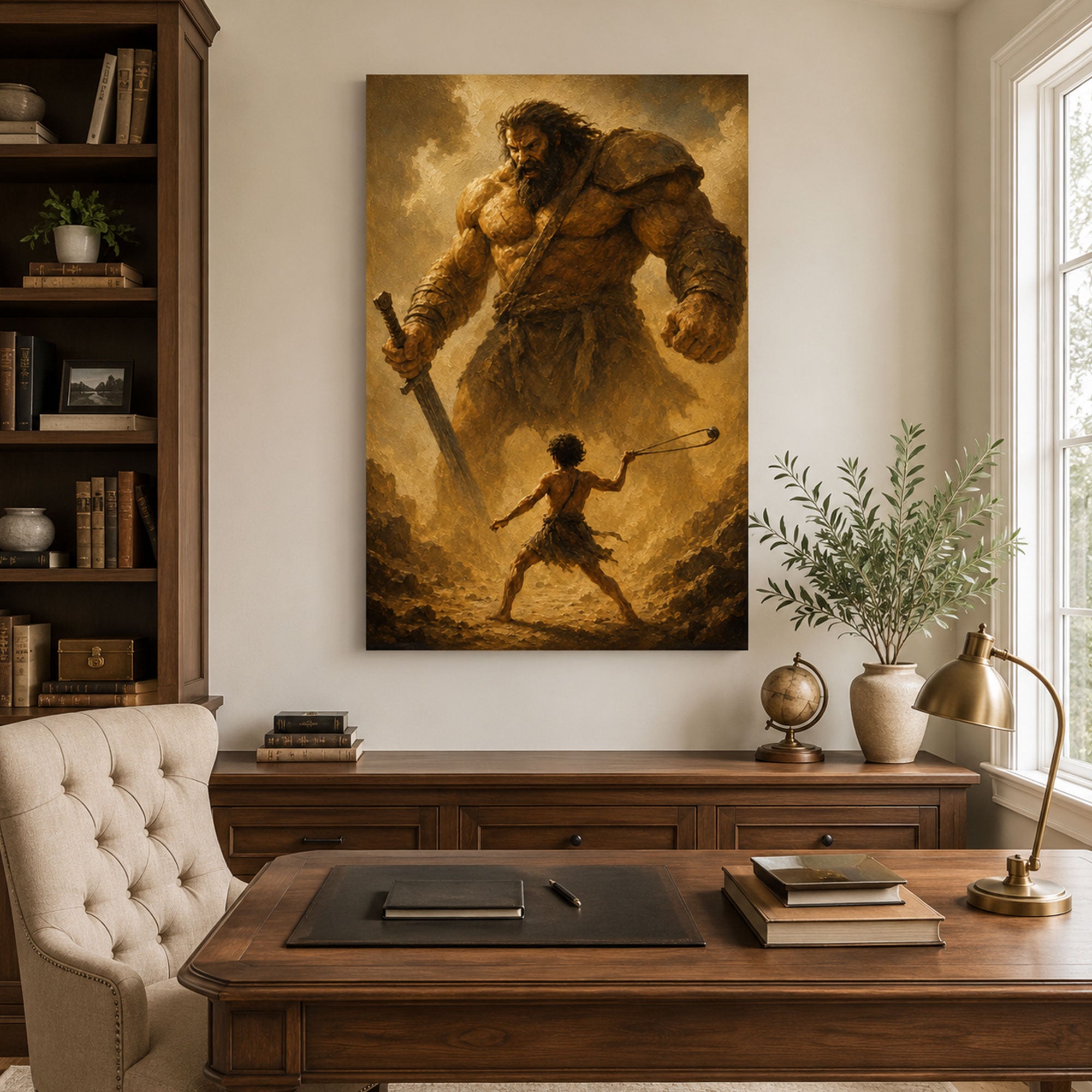 David’s Faith Against Goliath Canvas Print, Christian Home Decor