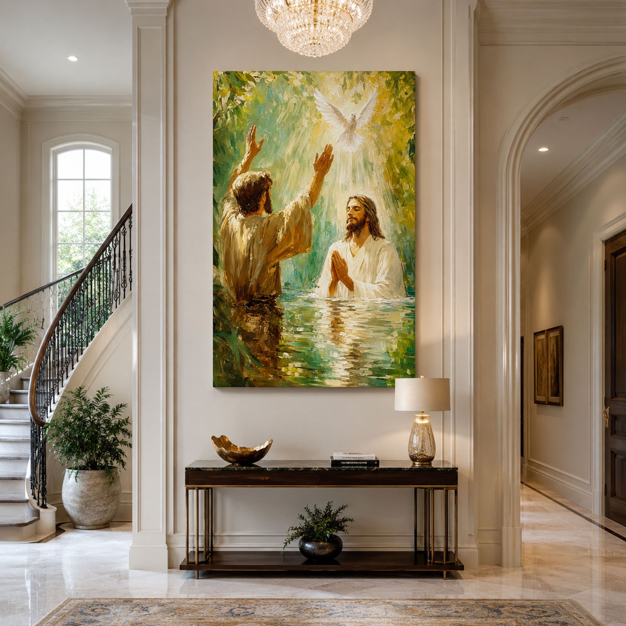 Baptism of Jesus Canvas Print, Catholic Christian Wall Art, Faith Home Decor Gift