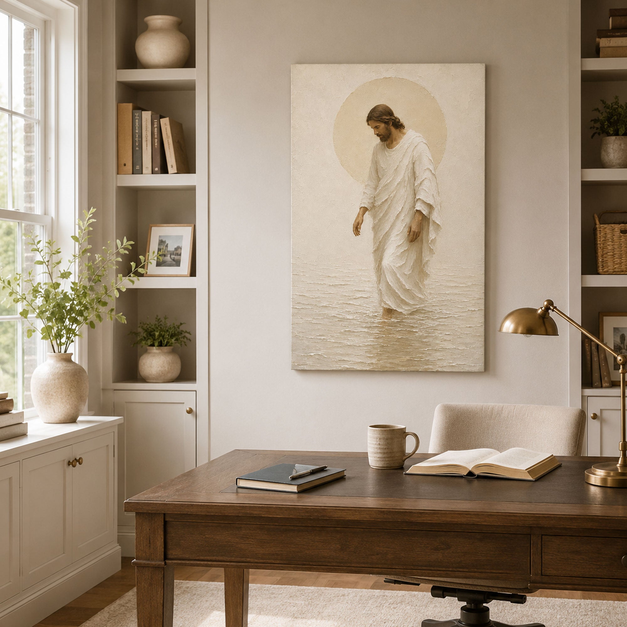 Minimalist Jesus Walking on Water Canvas Print, Christian Home Decor