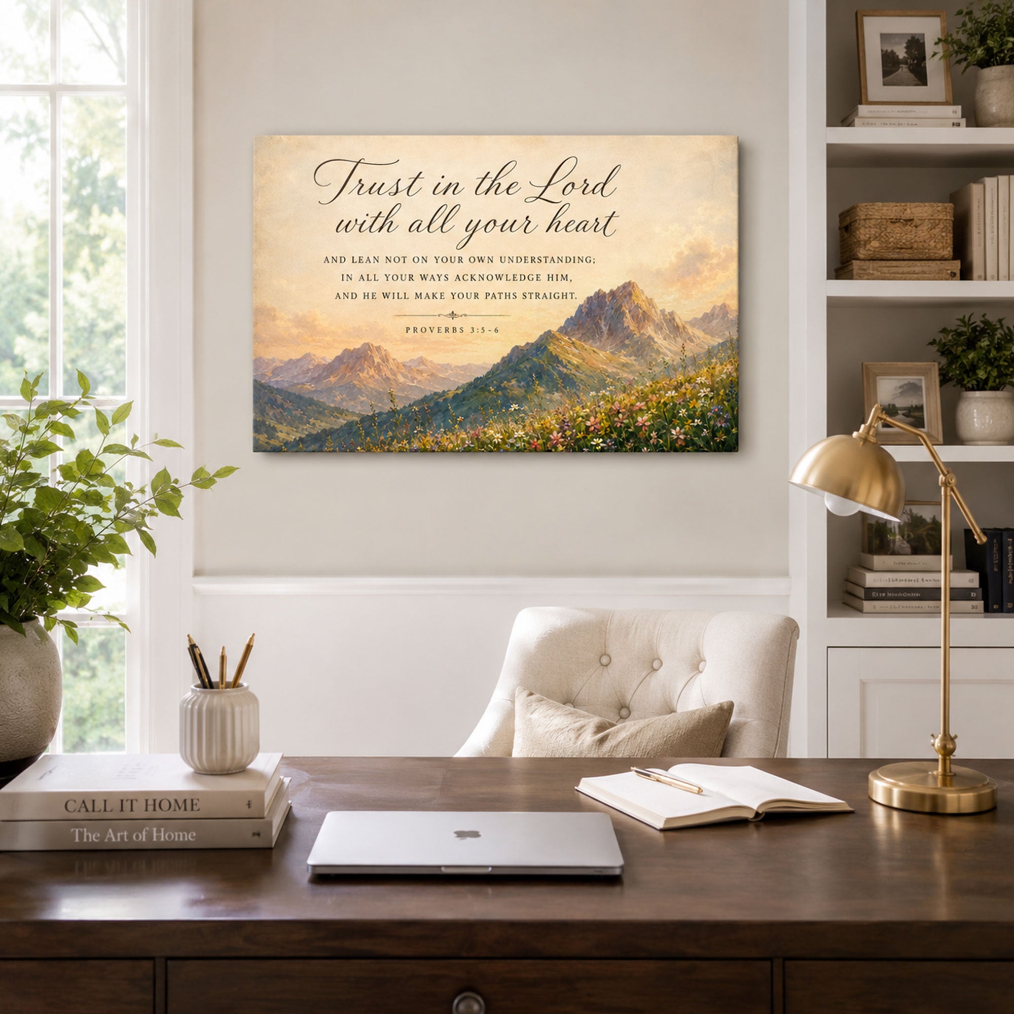 Proverbs 3:5-6 Canvas Print, Trust in the Lord Mountain Scripture Wall Art, Christian Faith Home Decor Gift