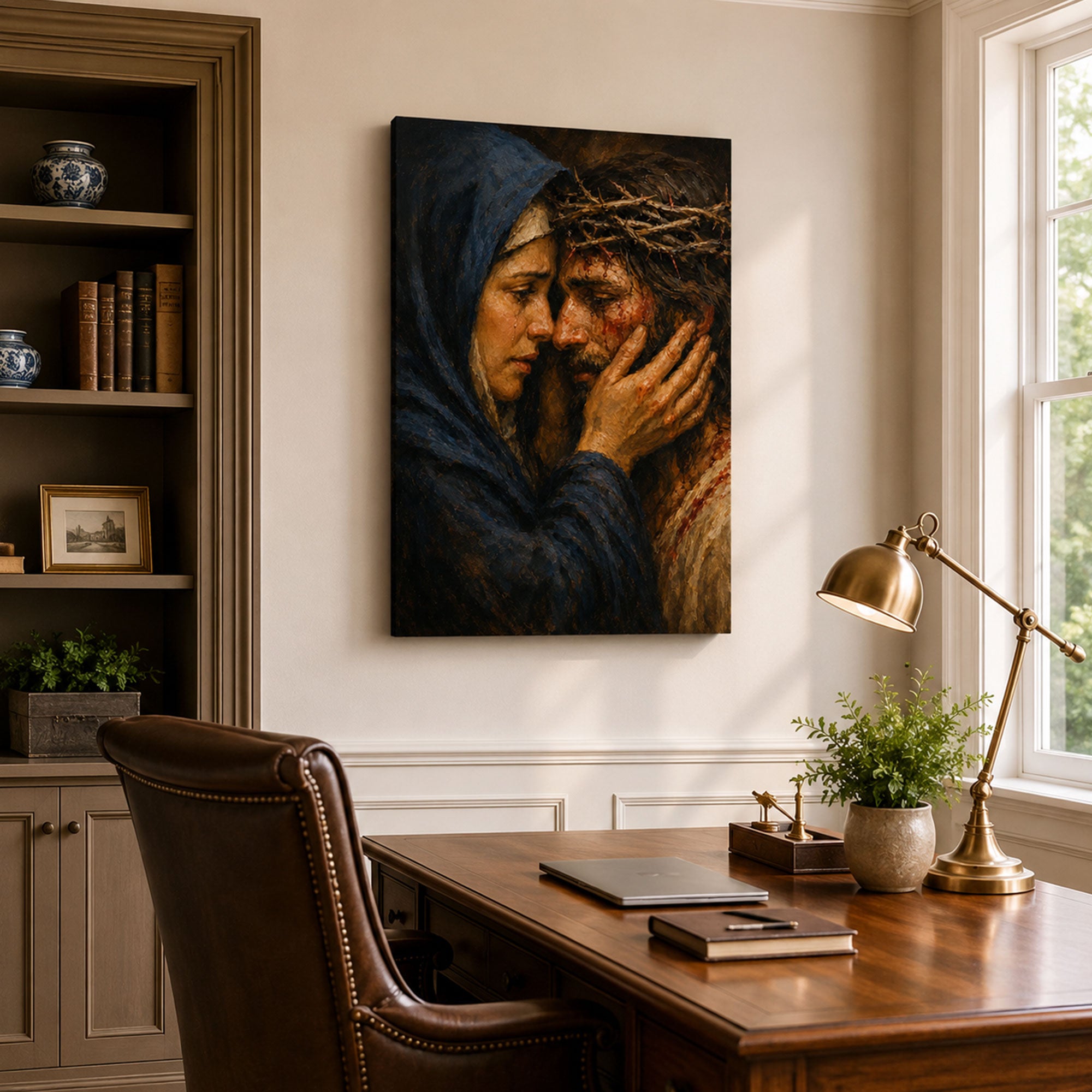 Sorrowful Mother and Jesus Canvas Print, Crown of Thorns Catholic Wall Art, Passion of Christ Home Decor Gift