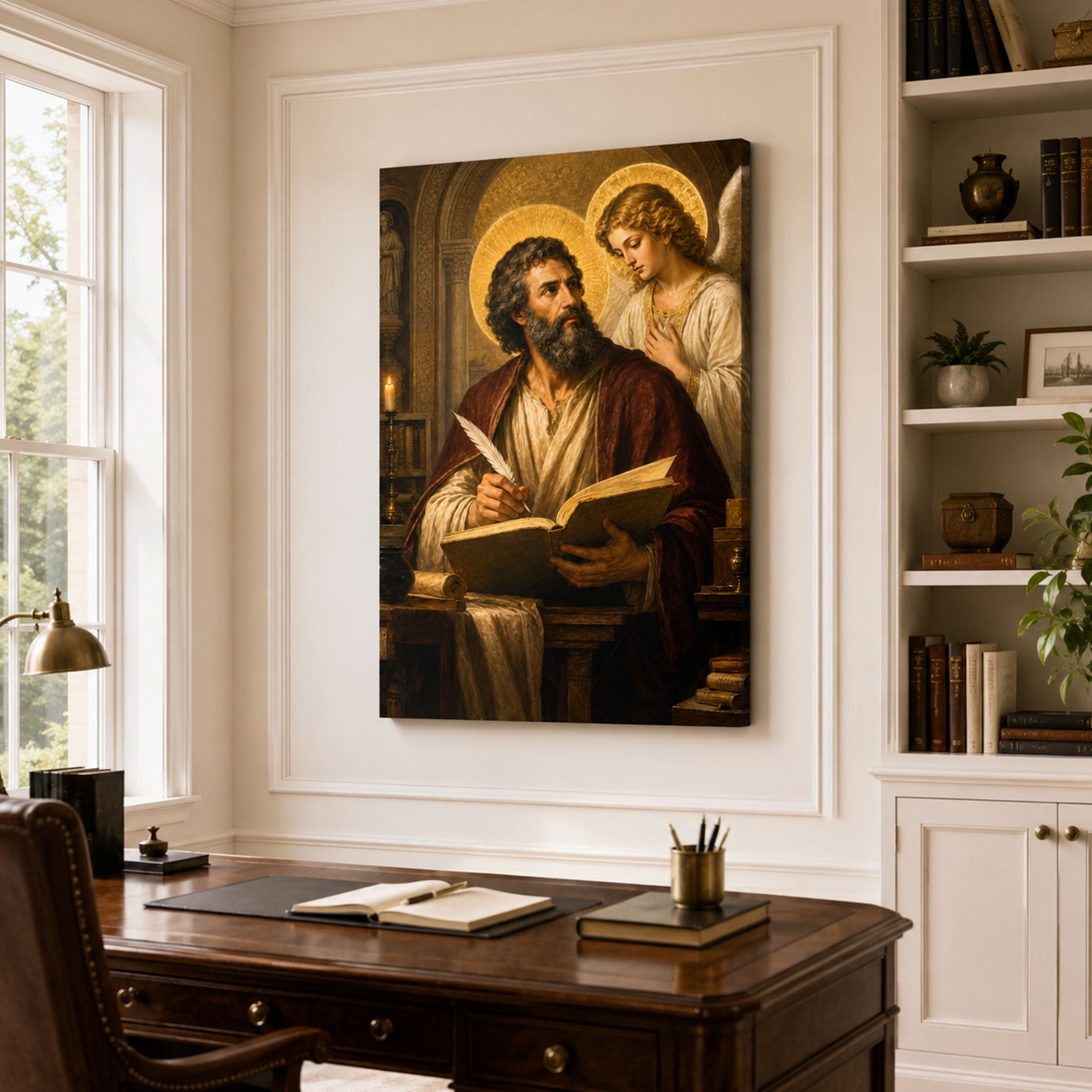 Saint Matthew with Angel Canvas Print, Catholic Gospel Art