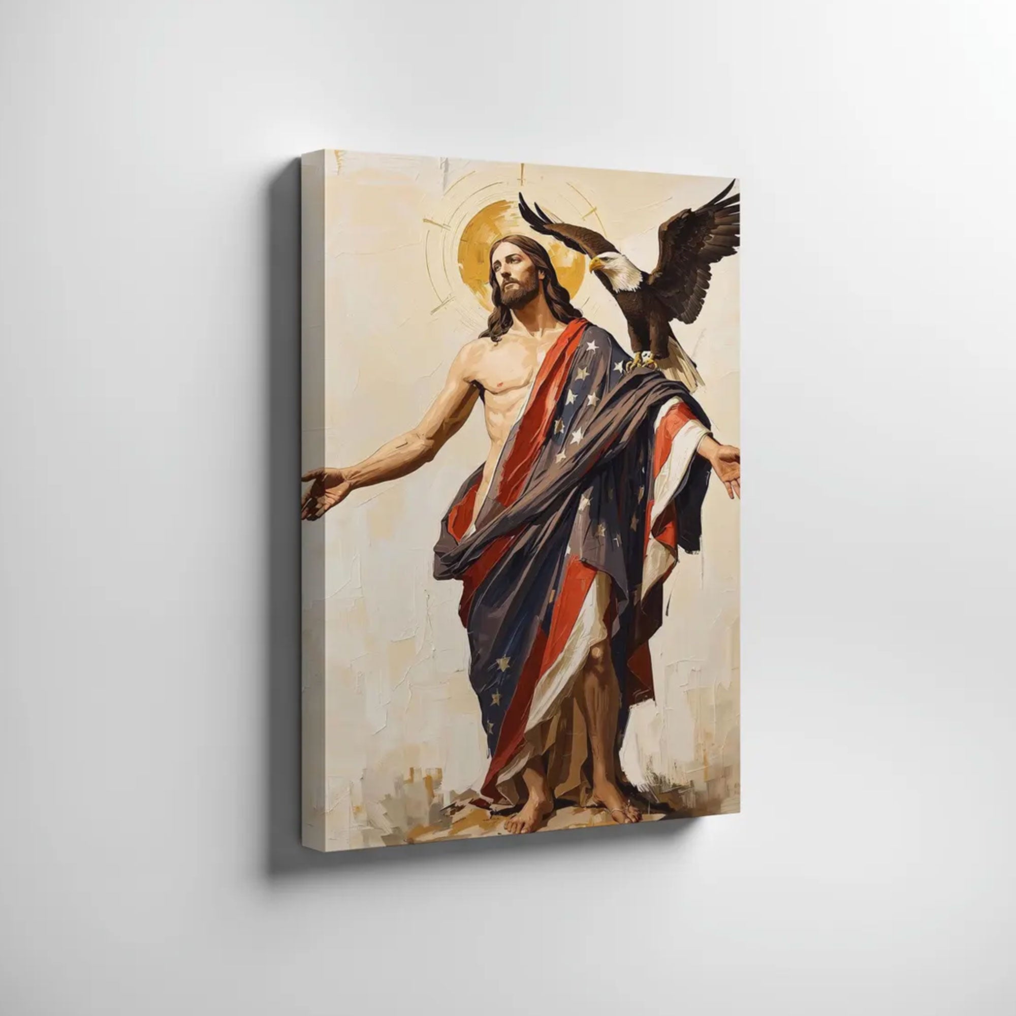 250th Anniversary Wall Art: Jesus Eagle American Flag Canvas Christian Decor USA 250 Patriotic Faith Poster 1776 2026