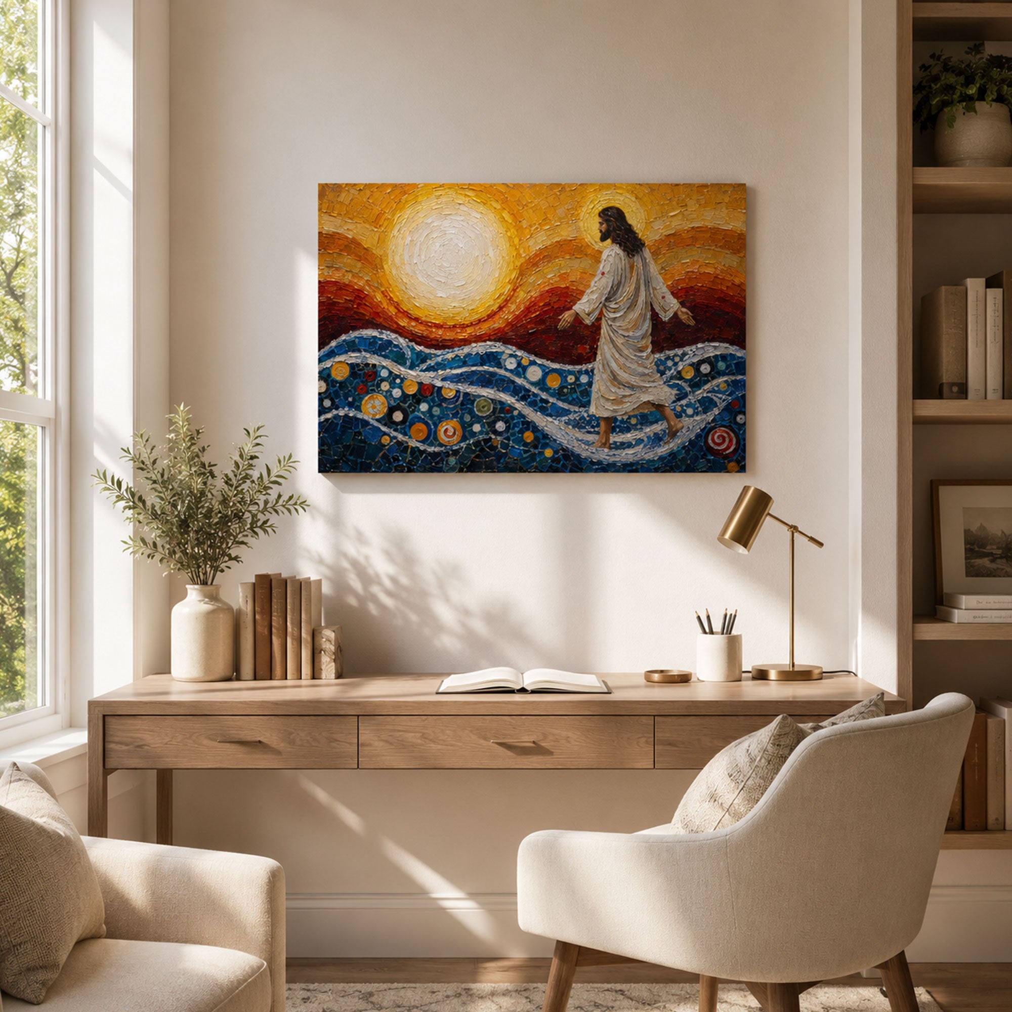 Jesus Walking on Water Canvas Print, Matthew 14:25 Christian Wall Decor, Walk by Faith Gift