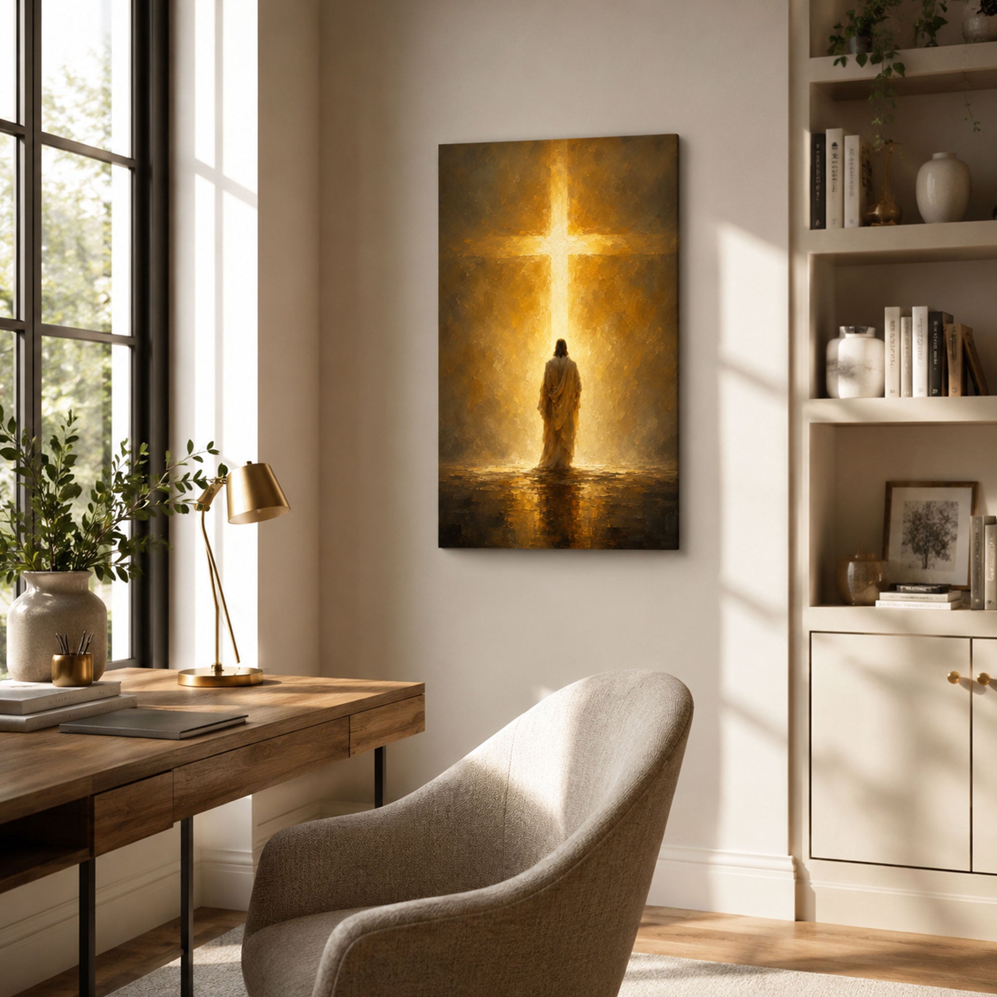 Jesus Before the Cross Canvas Print, Light of the Cross Christian Wall Decor, Faith Gift