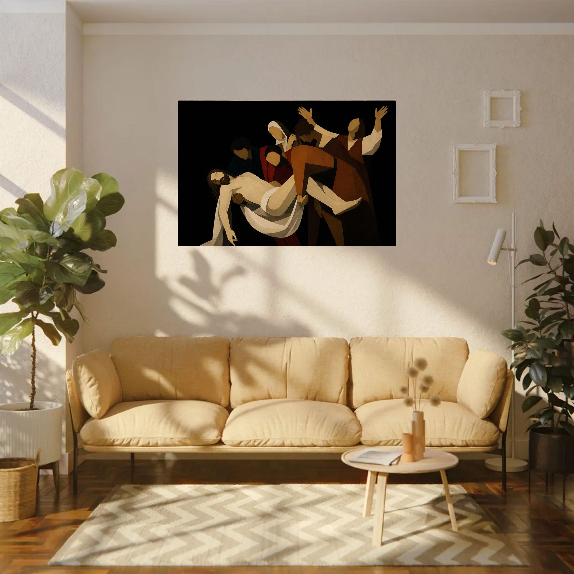 The Entombment of Christ Canvas Print, Modern Abstract Christian Wall Art, Sacred Passion Scene, Minimalist Religious Decor