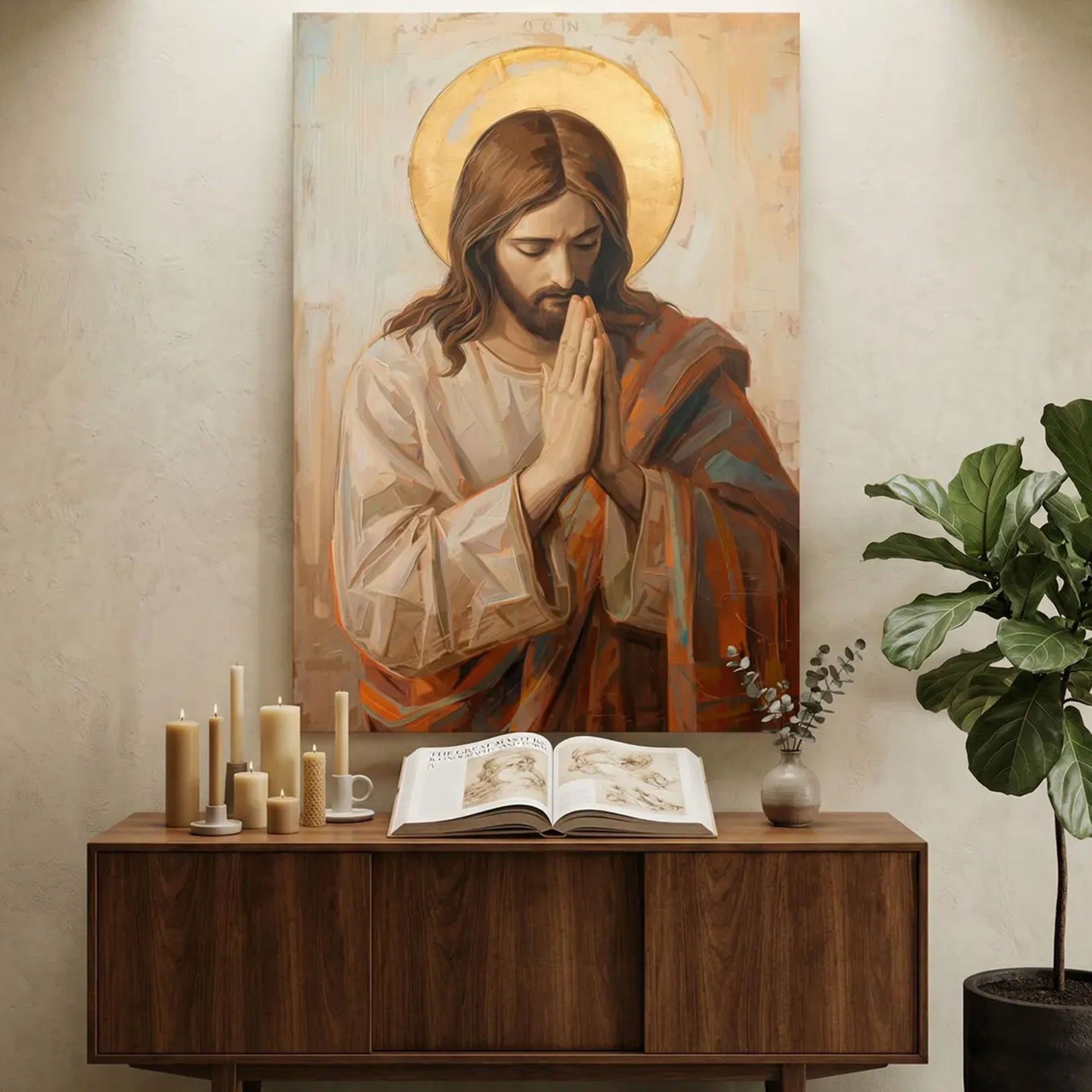 Jesus Praying Canvas Wall Art, Christian Decor, Catholic Prayer Room Bedroom Decoration