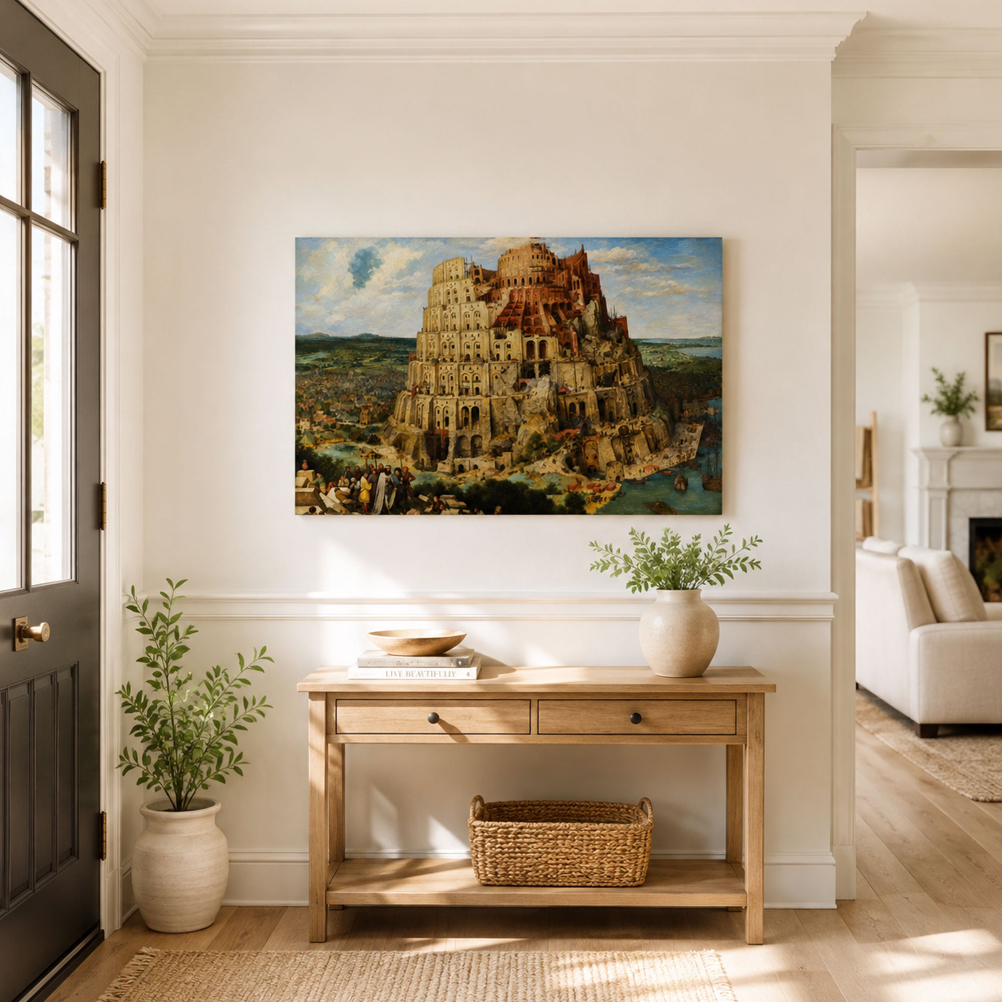 Building the Tower of Babel Canvas Print, Genesis 11 Christian Home Decor, Bible Gift