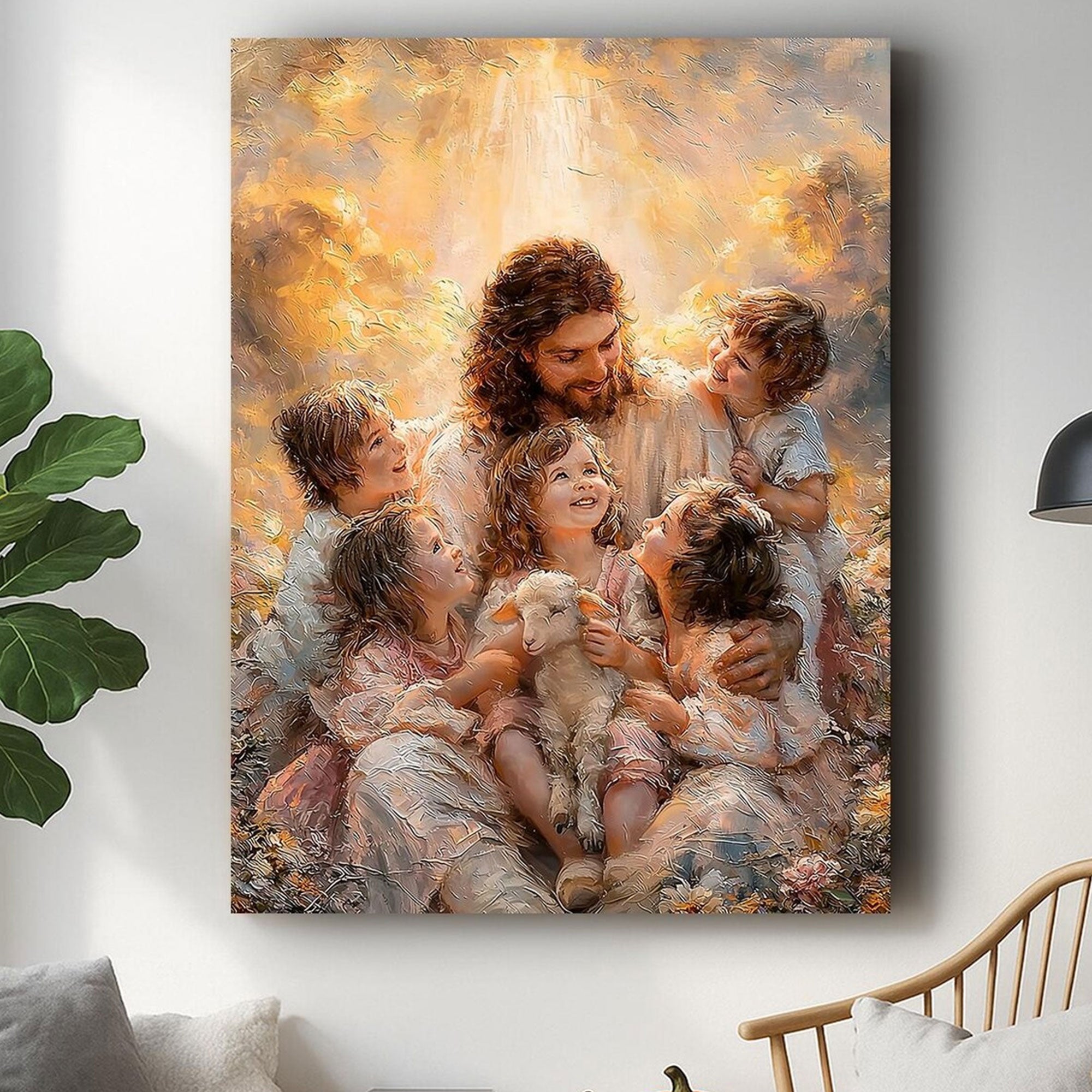 Jesus with Children Canvas Wall Art Christian Faith Nursery Decor Inspirational Family Home Artwork