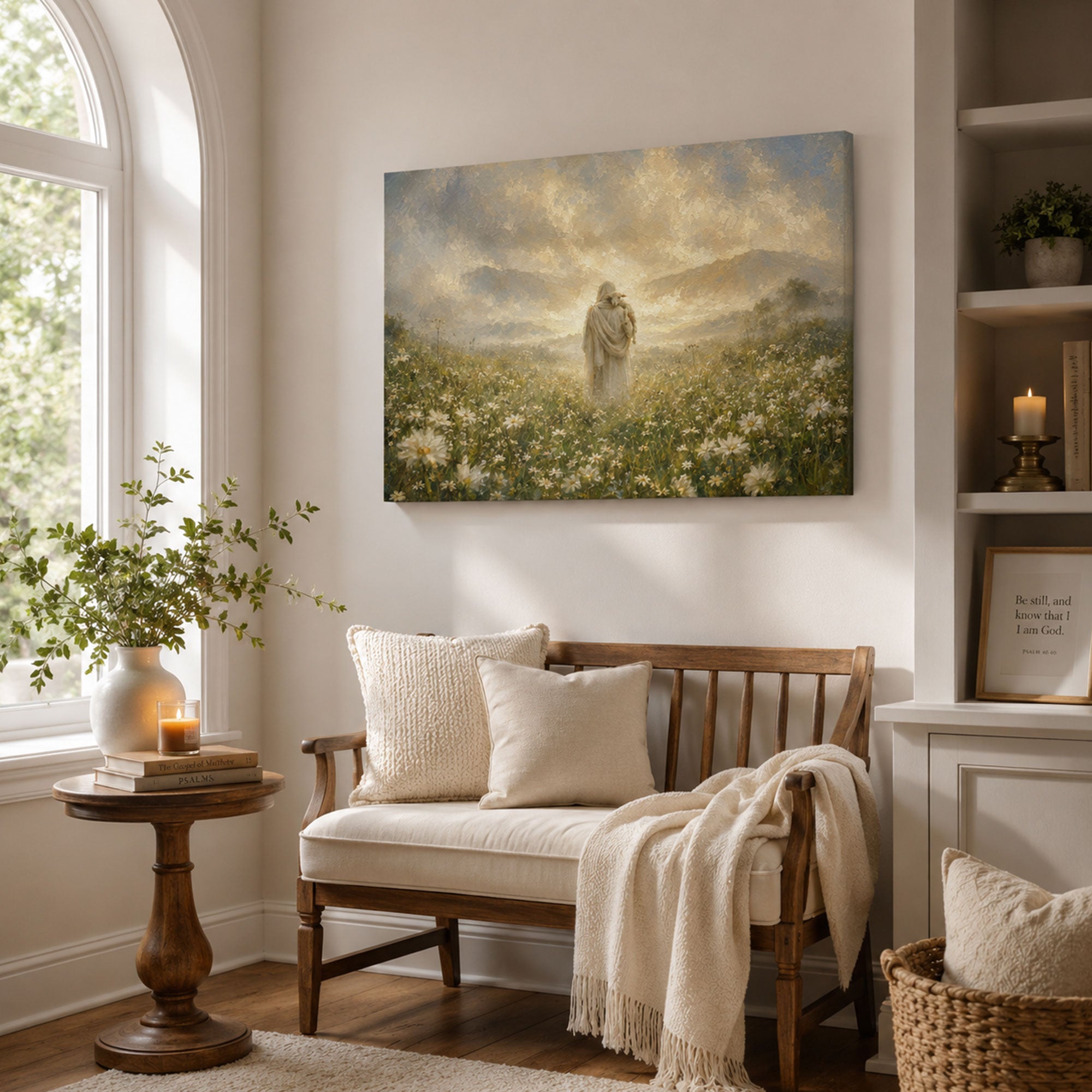 Jesus the Good Shepherd Carrying a Lamb Canvas Print, Christian Home Decor