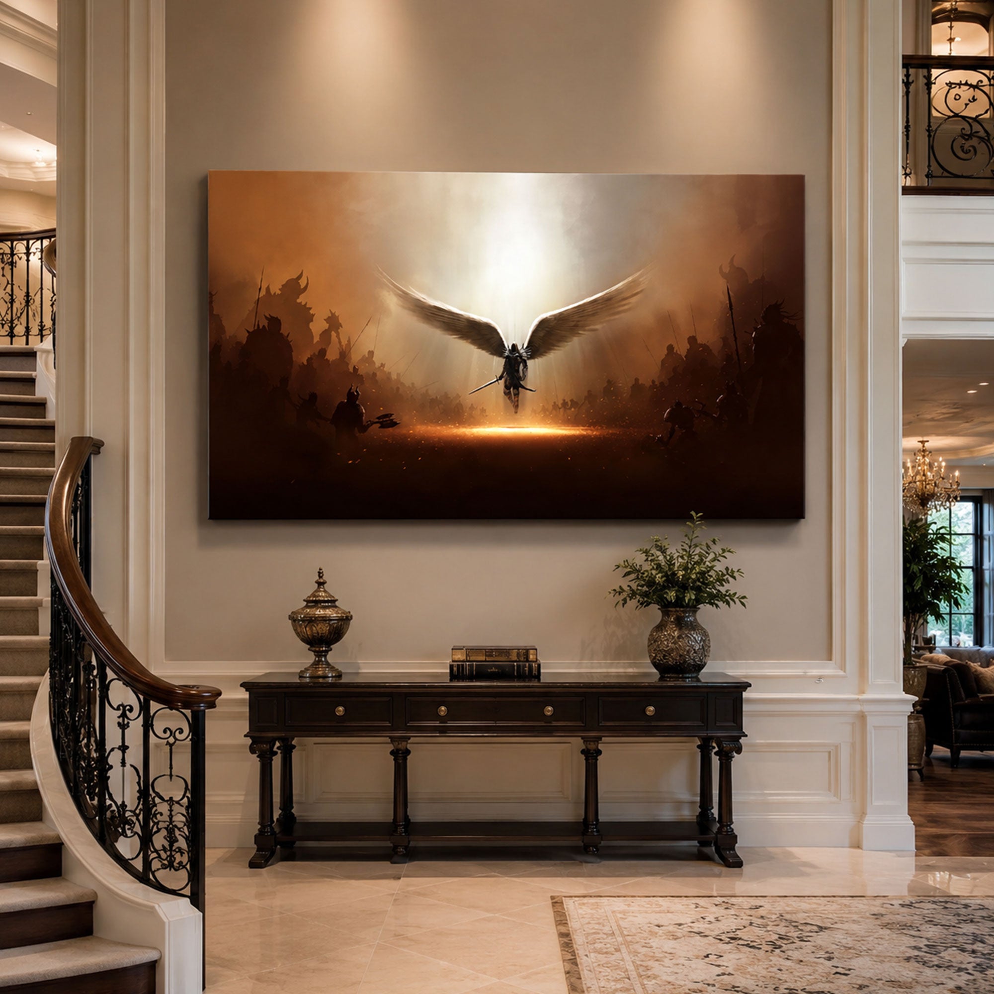 Saint Michael Archangel Battle Canvas Print, Catholic Angel Wall Art, Faith Home Decor Gift