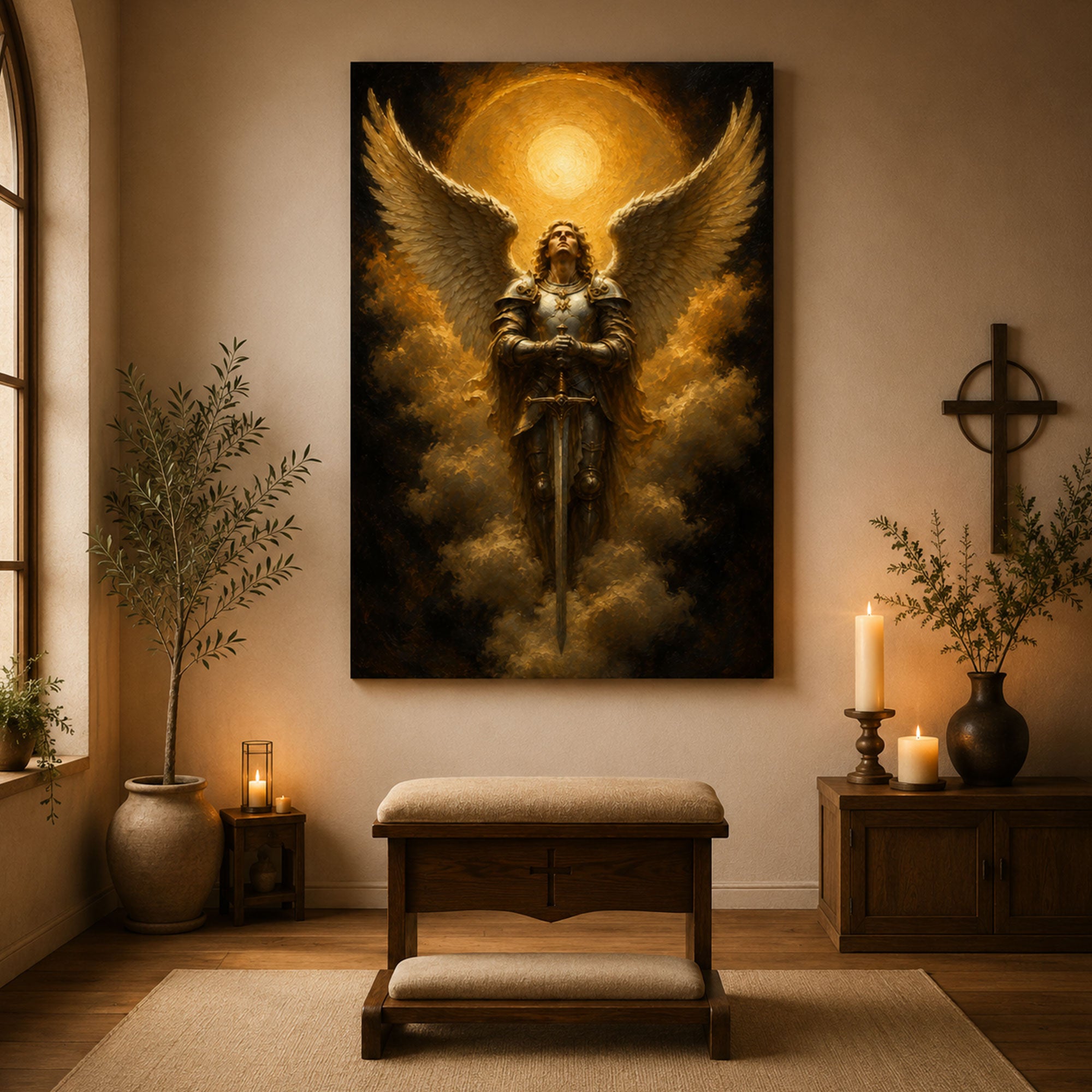 Saint Michael Archangel Canvas Print, Christian Angel Wall Art, Faith Home Decor