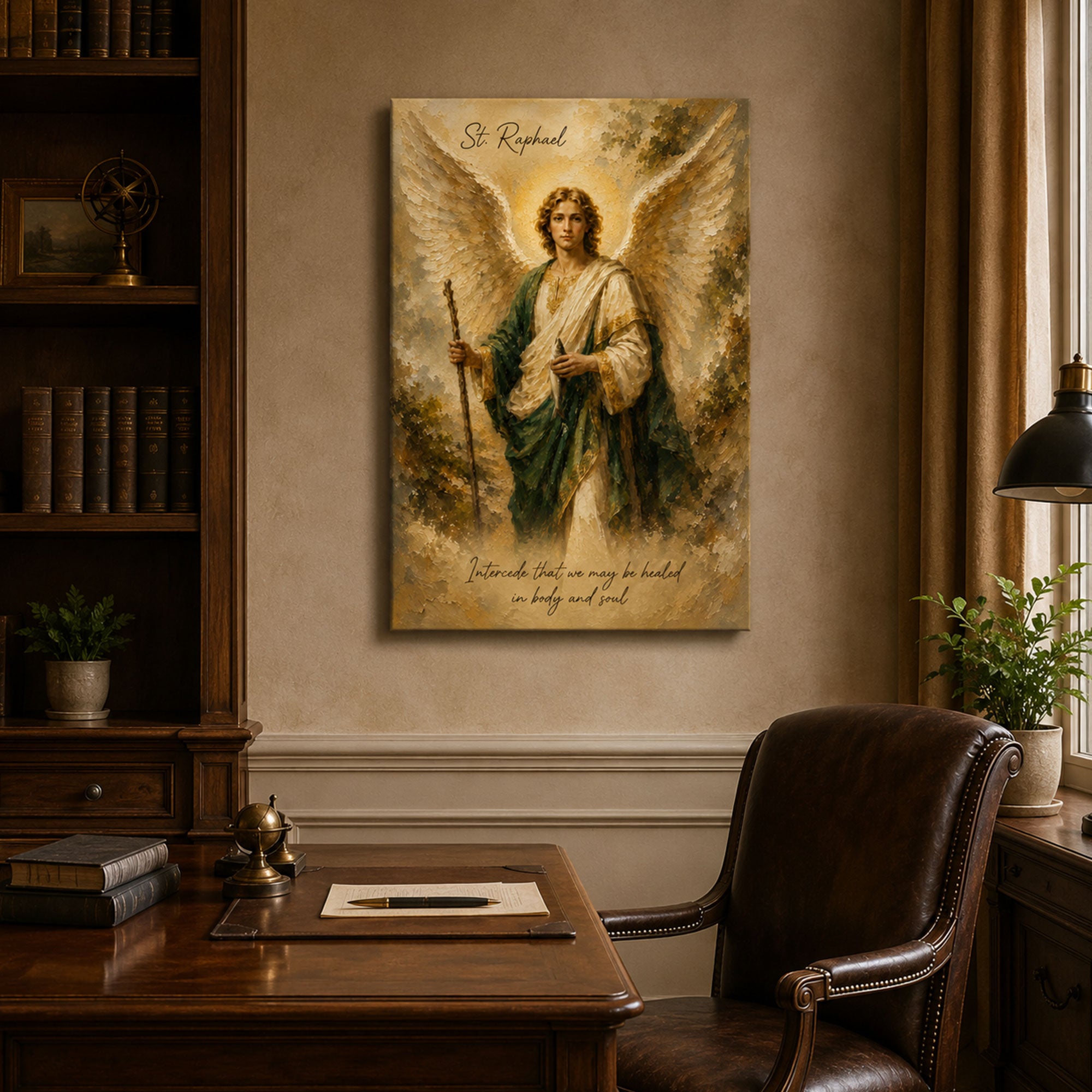 St. Raphael Healing Prayer Canvas Print, Catholic Archangel Wall Art, Faith Home Decor Gift