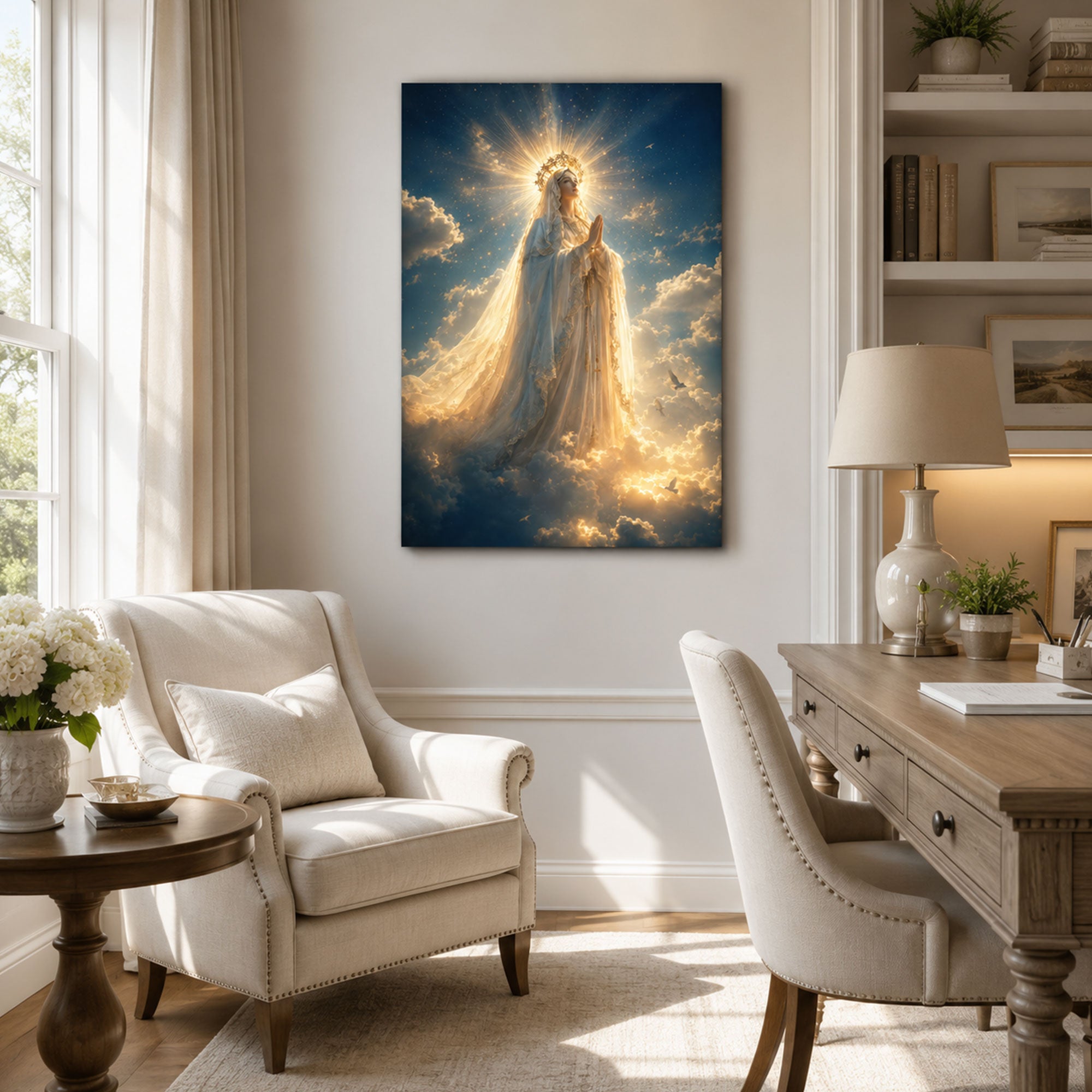 Queen of Heaven Virgin Mary Canvas Print, Catholic Home Decor