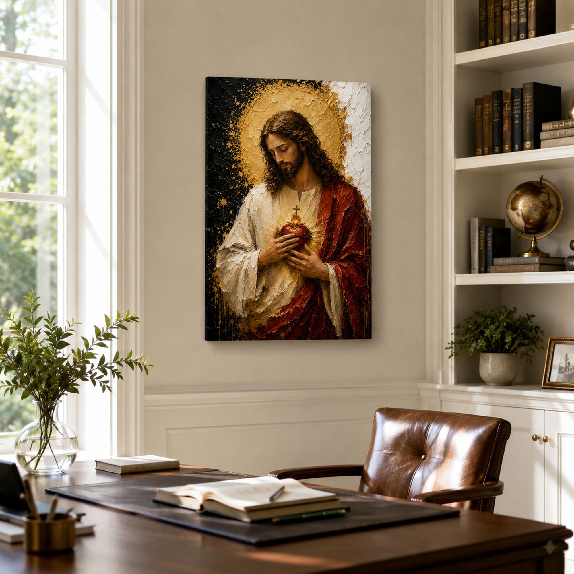 Sacred Heart of Jesus Canvas Print, Catholic Jesus Wall Art, Gold and Red Faith Home Decor Gift