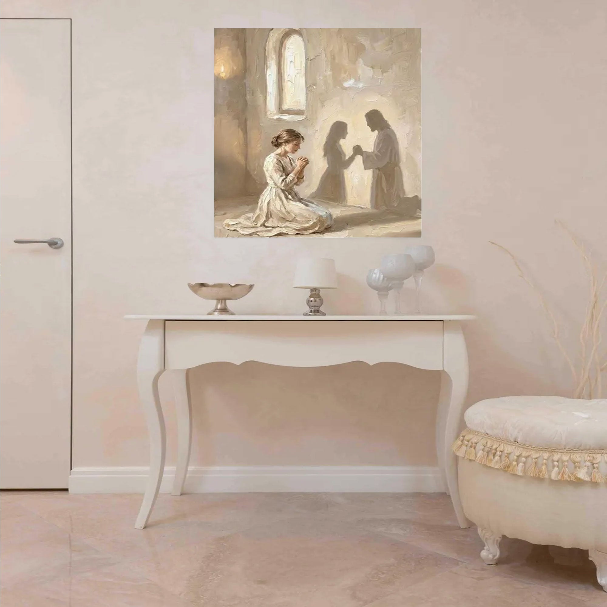 With You Canvas Print, Jesus Praying with Woman Wall Art, Christian Faith Decor, Inspirational Bible Artwork