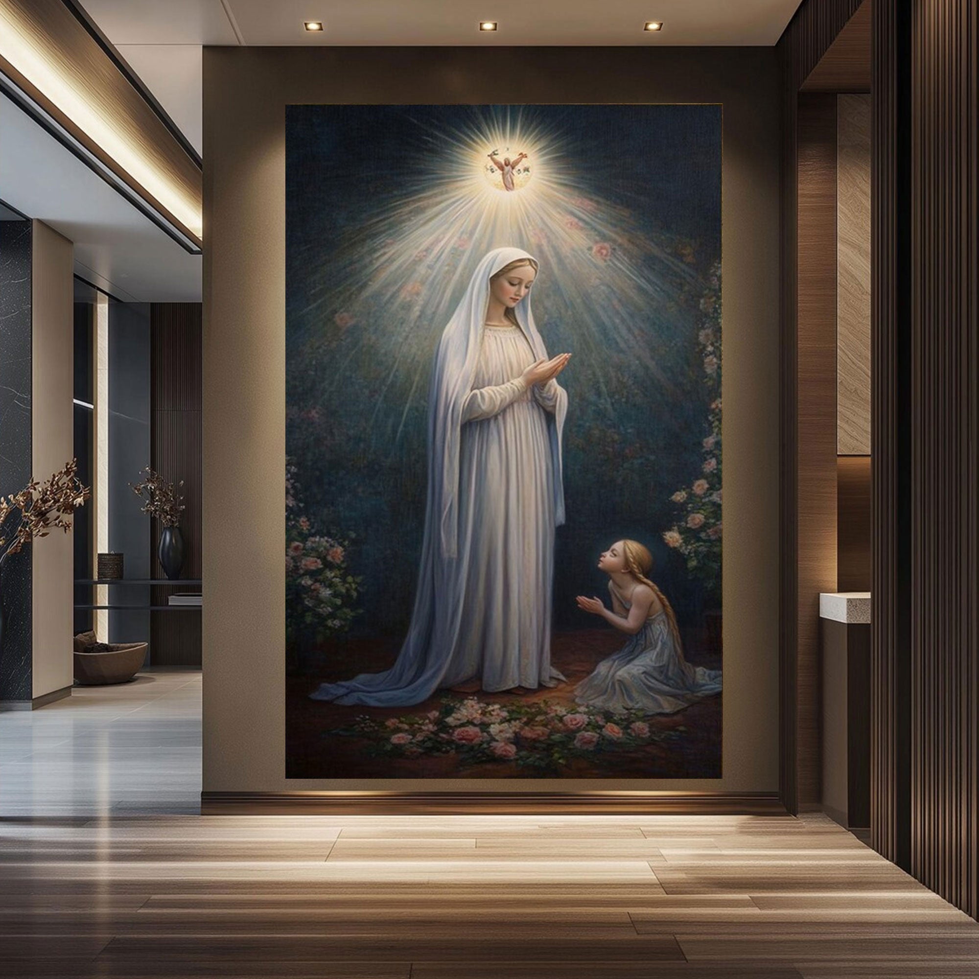 Holy Mary and Child Canvas Wall Art, Virgin Mother Baby Jesus Painting, Catholic Religious Decor