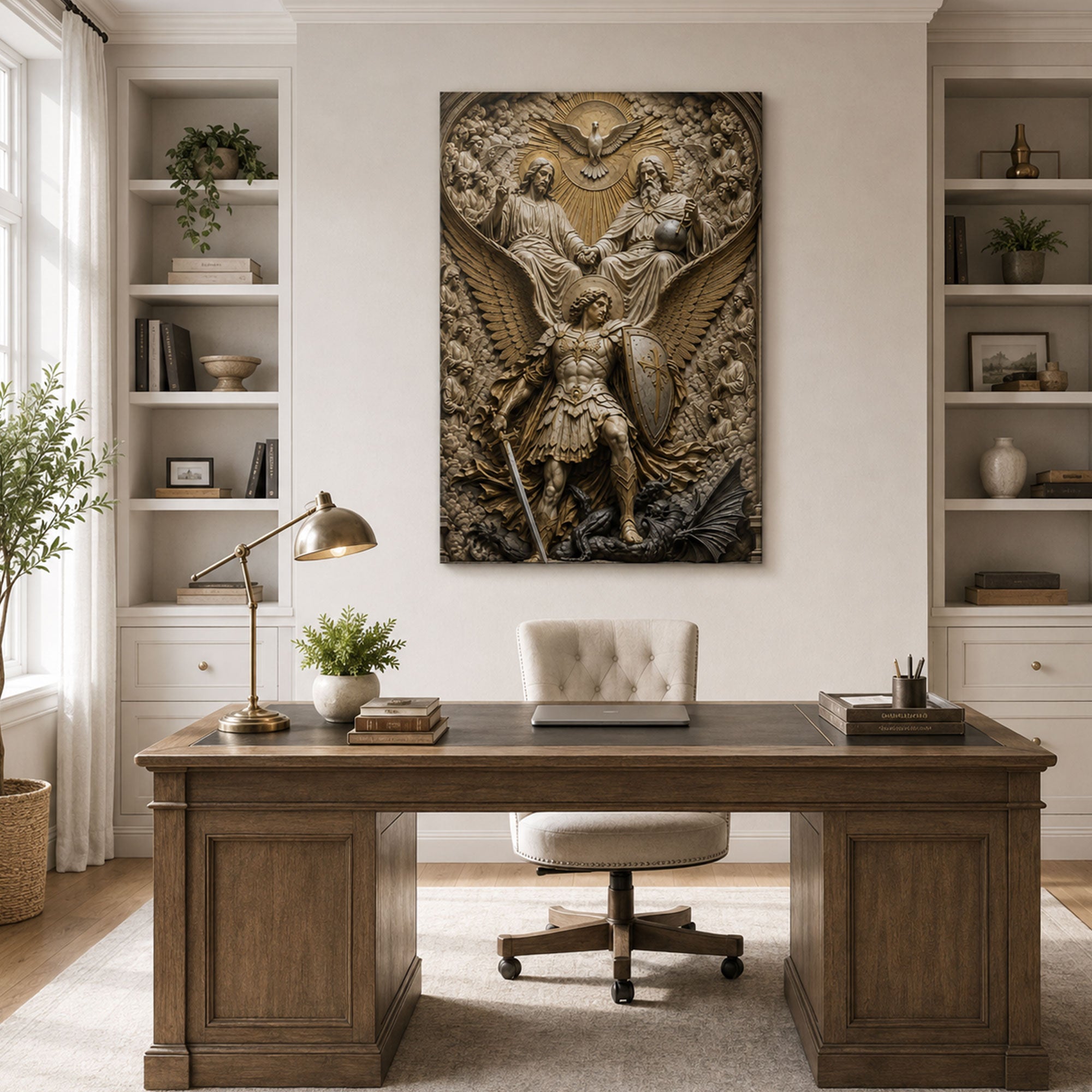 Saint Michael and Holy Trinity Canvas Print, Catholic Protection Wall Decor, Christian Faith Gift