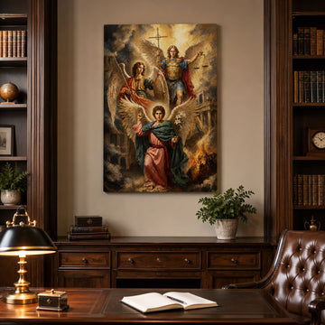 Three Archangels Canvas Print, St Michael Gabriel Raphael Catholic Wall Art, Faith Home Decor Gift