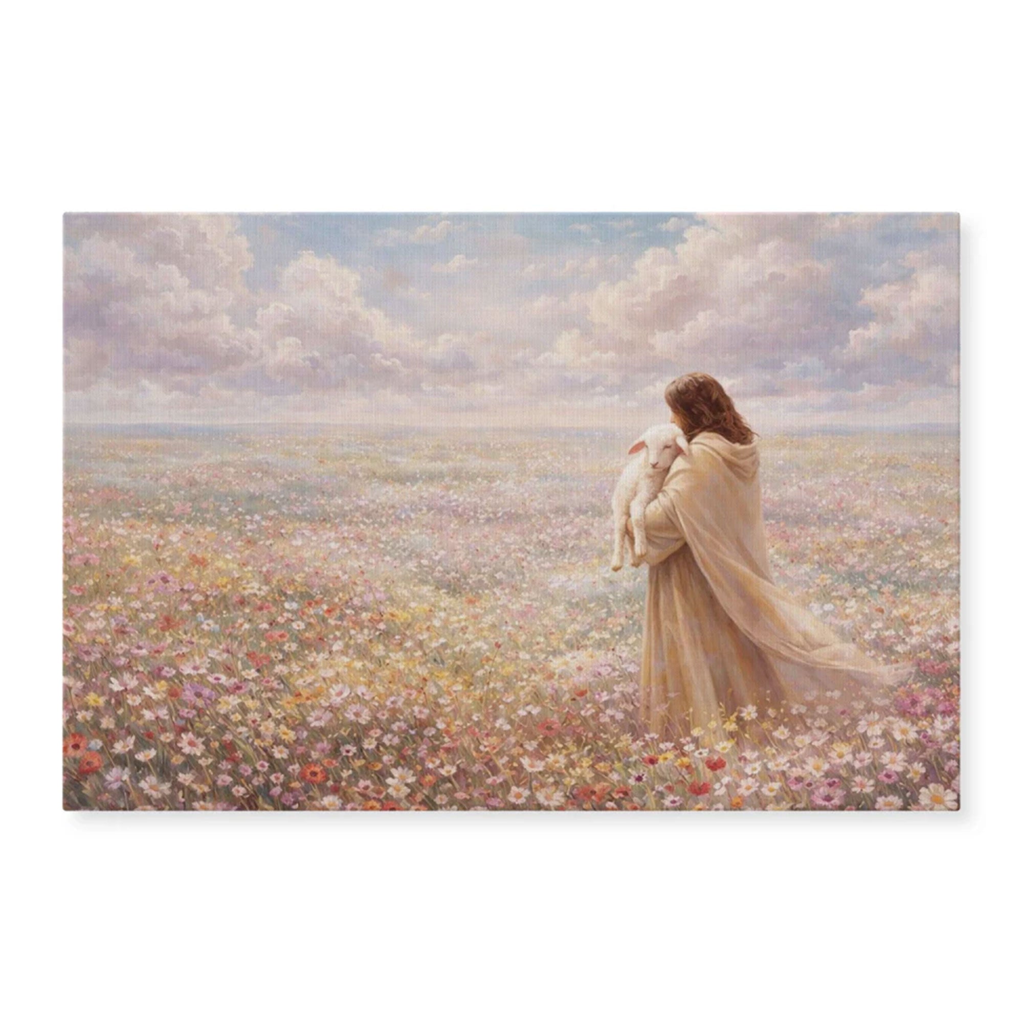 Jesus and Lamb Canvas Print, Christian Wall Art, Good Shepherd Faith Decor, Spiritual Religious Artwork