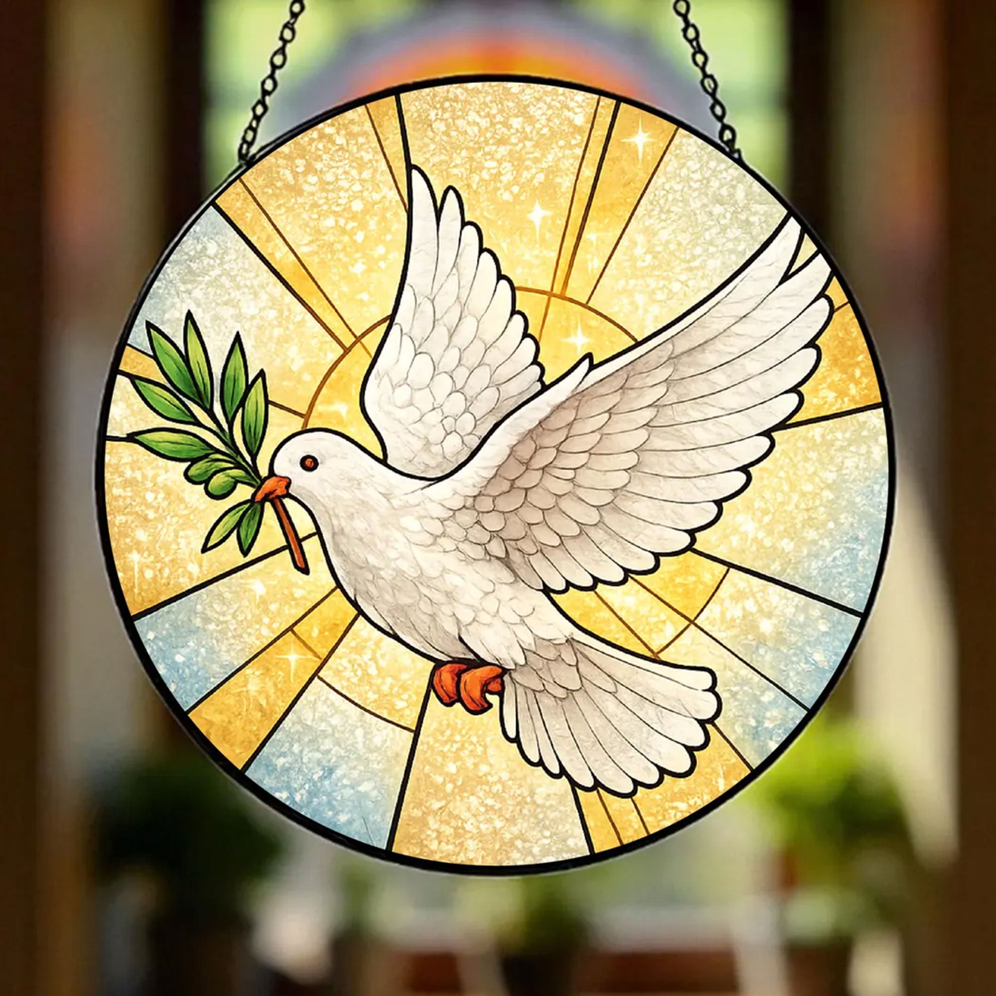 Dove Stained Glass Suncatcher, Christian Window Hanging, Holy Spirit Home Decor Gift