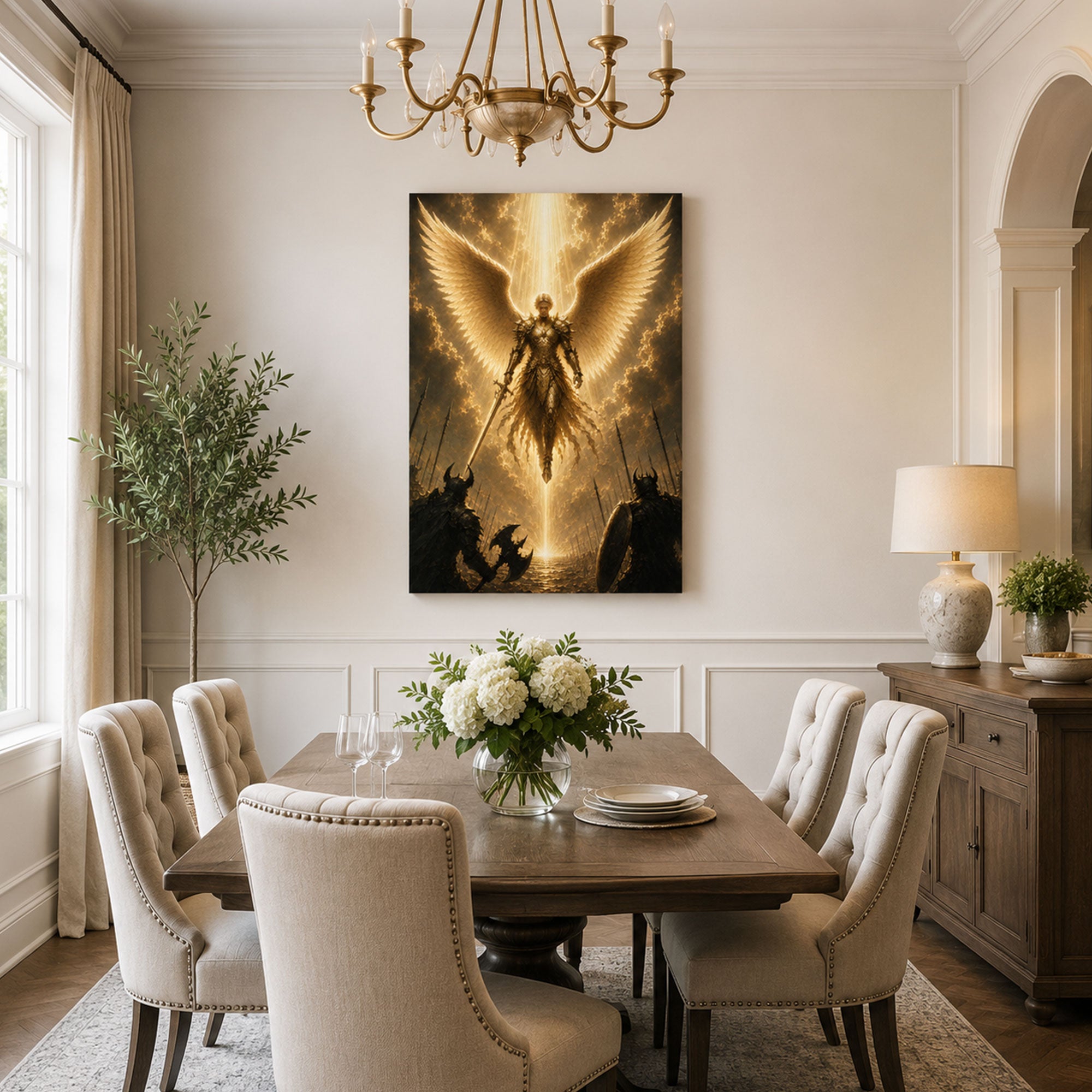 Archangel Michael Heavenly Victory Canvas Print, Golden Catholic Decor