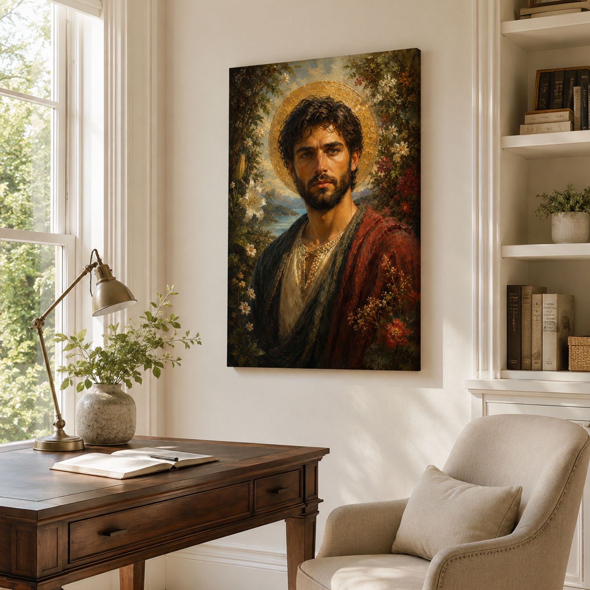 Saint Philip the Apostle Canvas Print, Floral Catholic Faith Decor