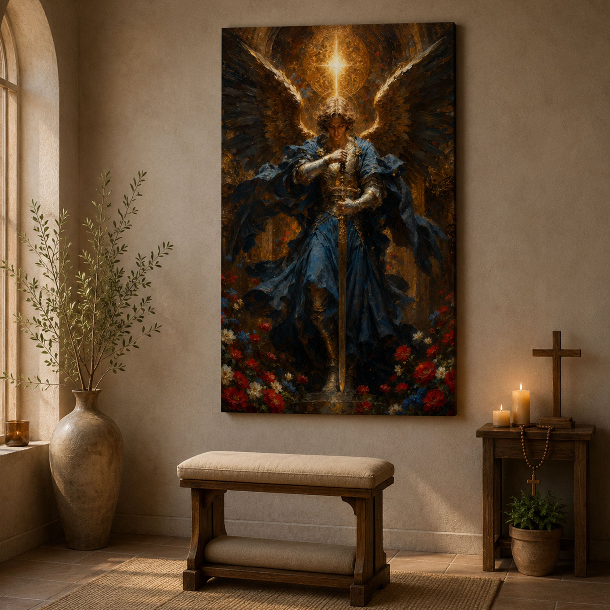 Saint Michael Archangel Canvas Print, Christian Angel Wall Art, Faith Home Decor