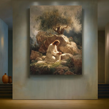 Jesus Prayer Gethsemane Canvas Art, Christian Wall Decor, Biblical Faith Home Gift