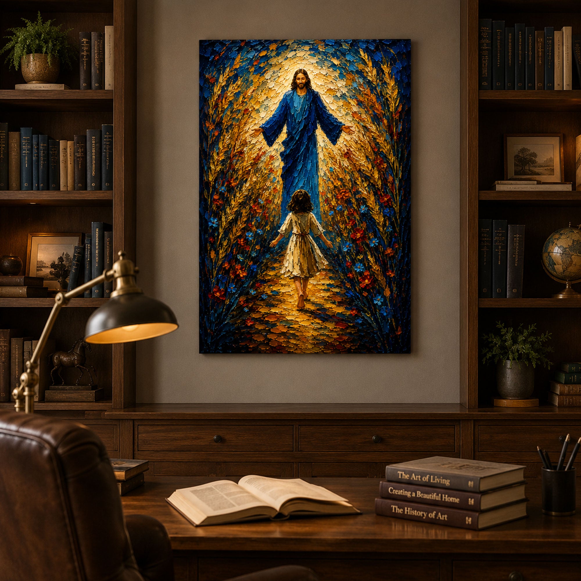 Jesus Welcomes a Little Girl Canvas Print, Christian Child Faith Wall Art, Walk With Jesus Home Decor