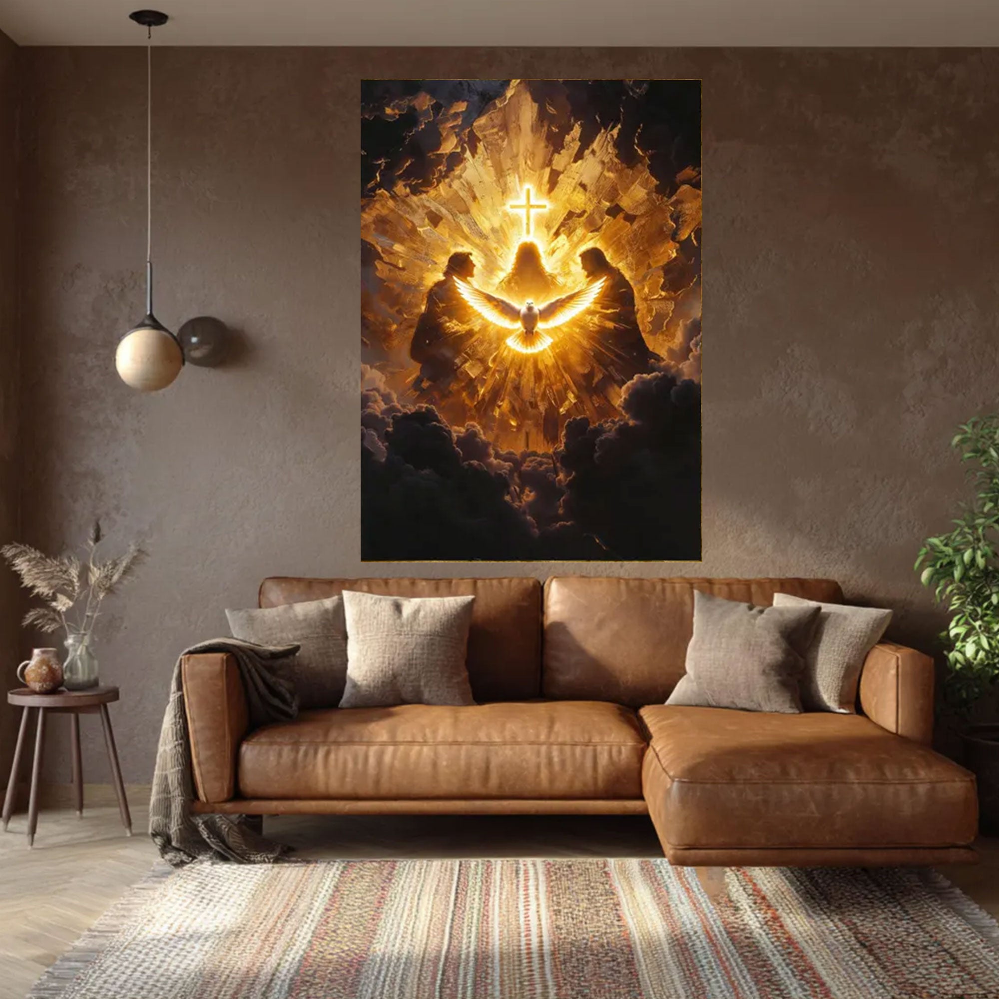 Radiant Holy Spirit Canvas Print, Illuminated Dove with Cross Wall Art, Symbol of Divine Presence and Light, Christian Religious Decor, Inspirational Faith Gift