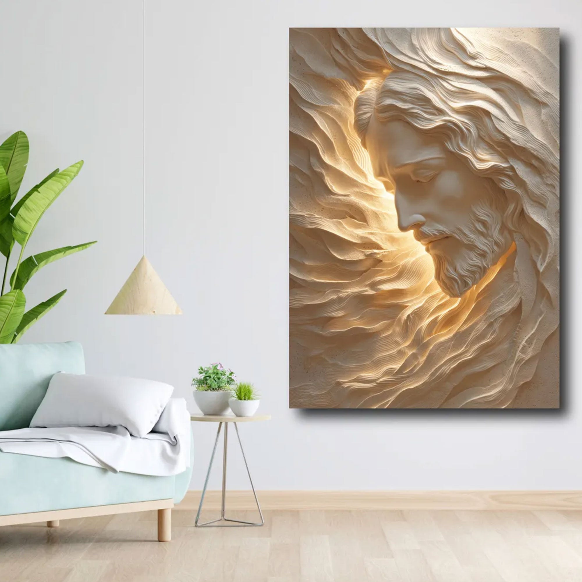 Radiant Jesus Canvas Print, Divine Light Portrait Wall Art, Christian Spiritual Decor, Inspirational Faith Gift