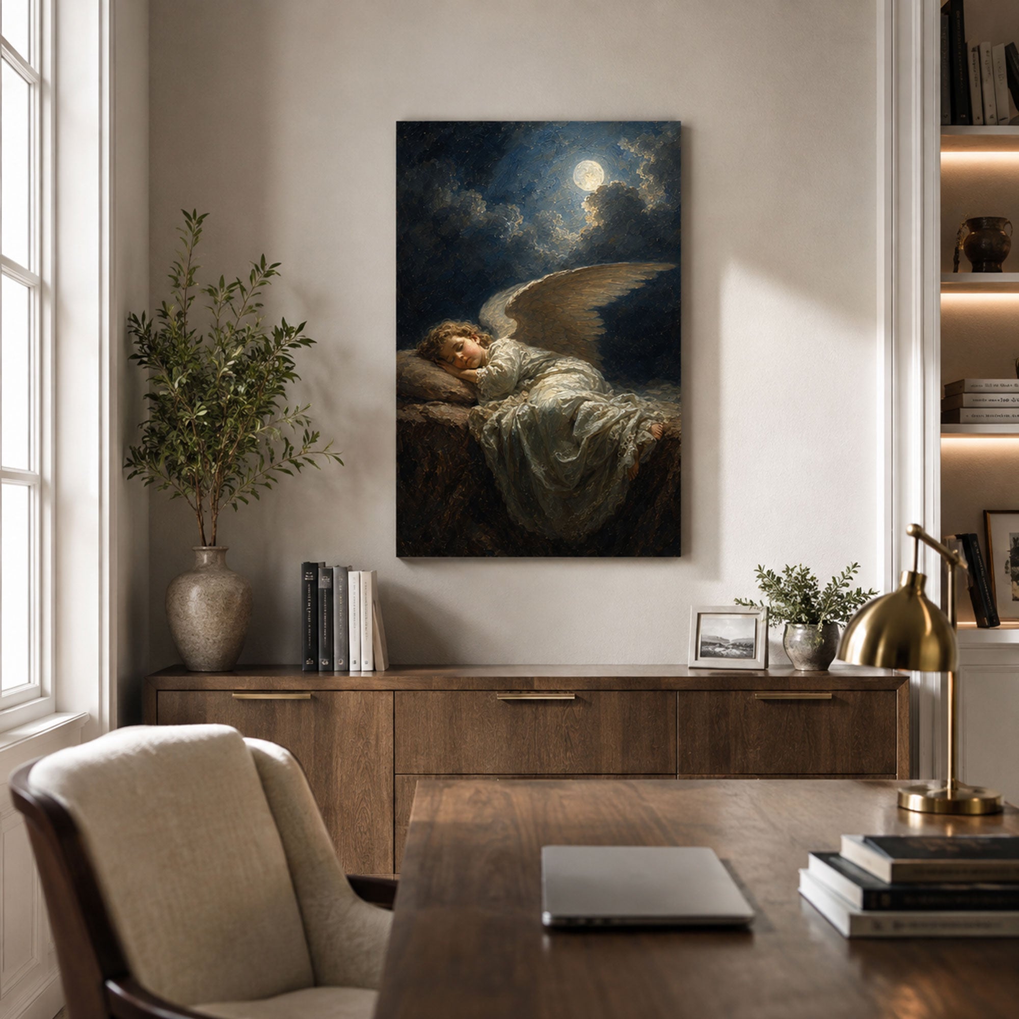 Sleeping Guardian Angel Canvas Print, Peaceful Heavenly Christian Wall Decor, Faith Gift