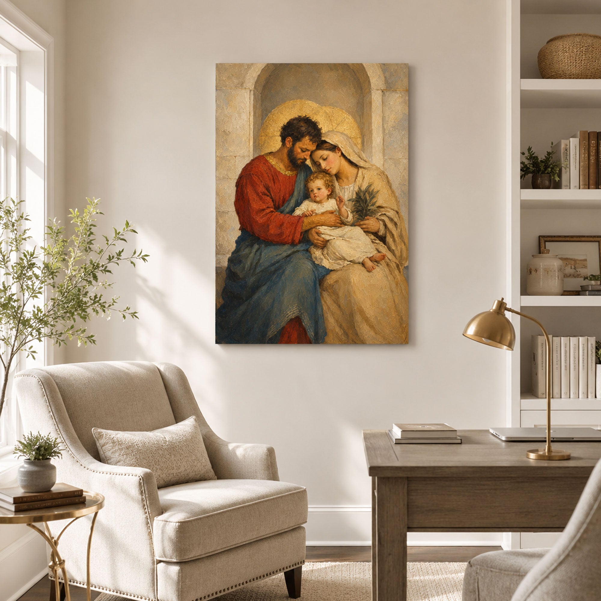 Holy Family Jesus Mary and Joseph Canvas Print, Catholic Wall Decor, Christian Family Faith Gift