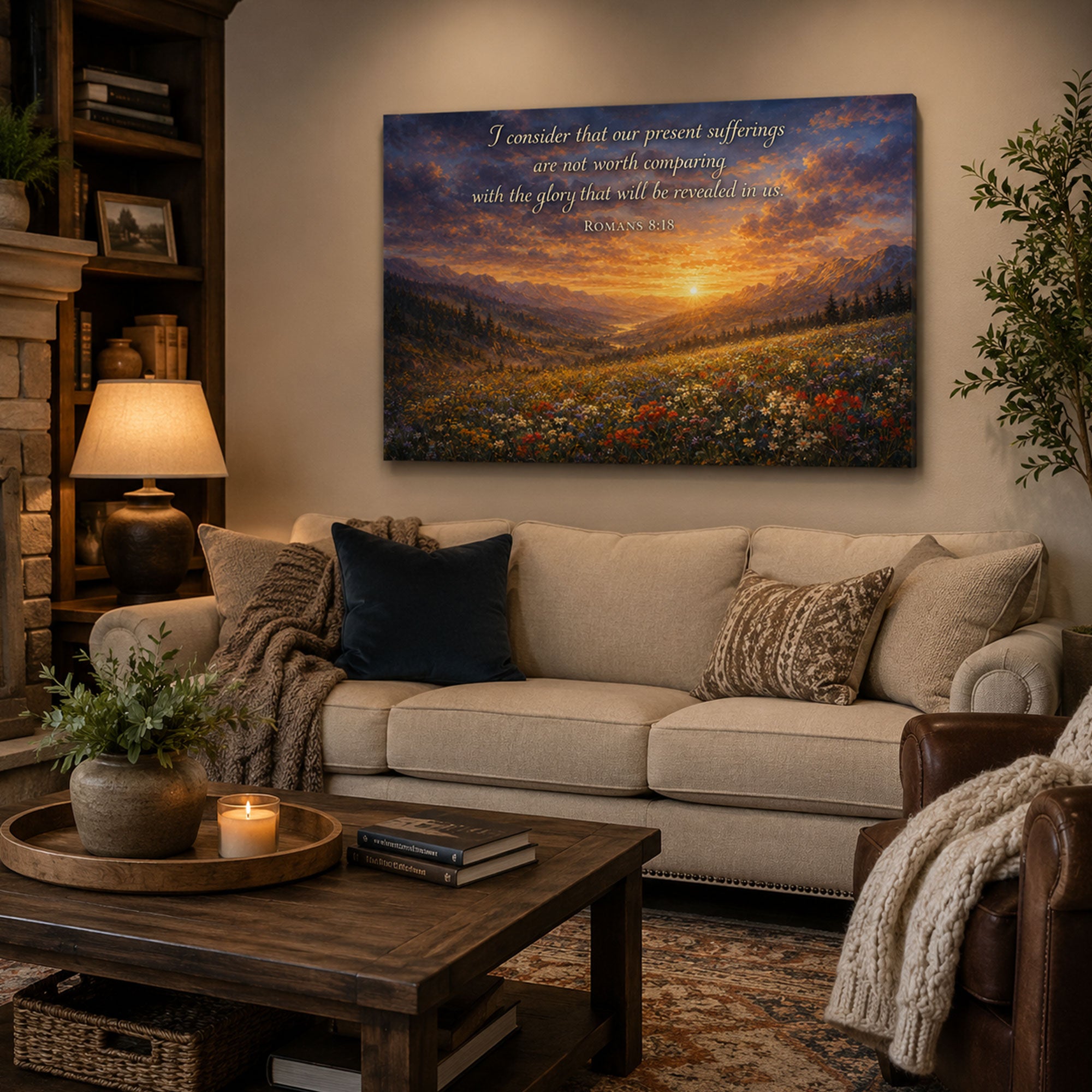 Romans 8:18 Bible Verse Panoramic Canvas Print, Christian Scripture Landscape Wall Art, Faith Home Decor Gift