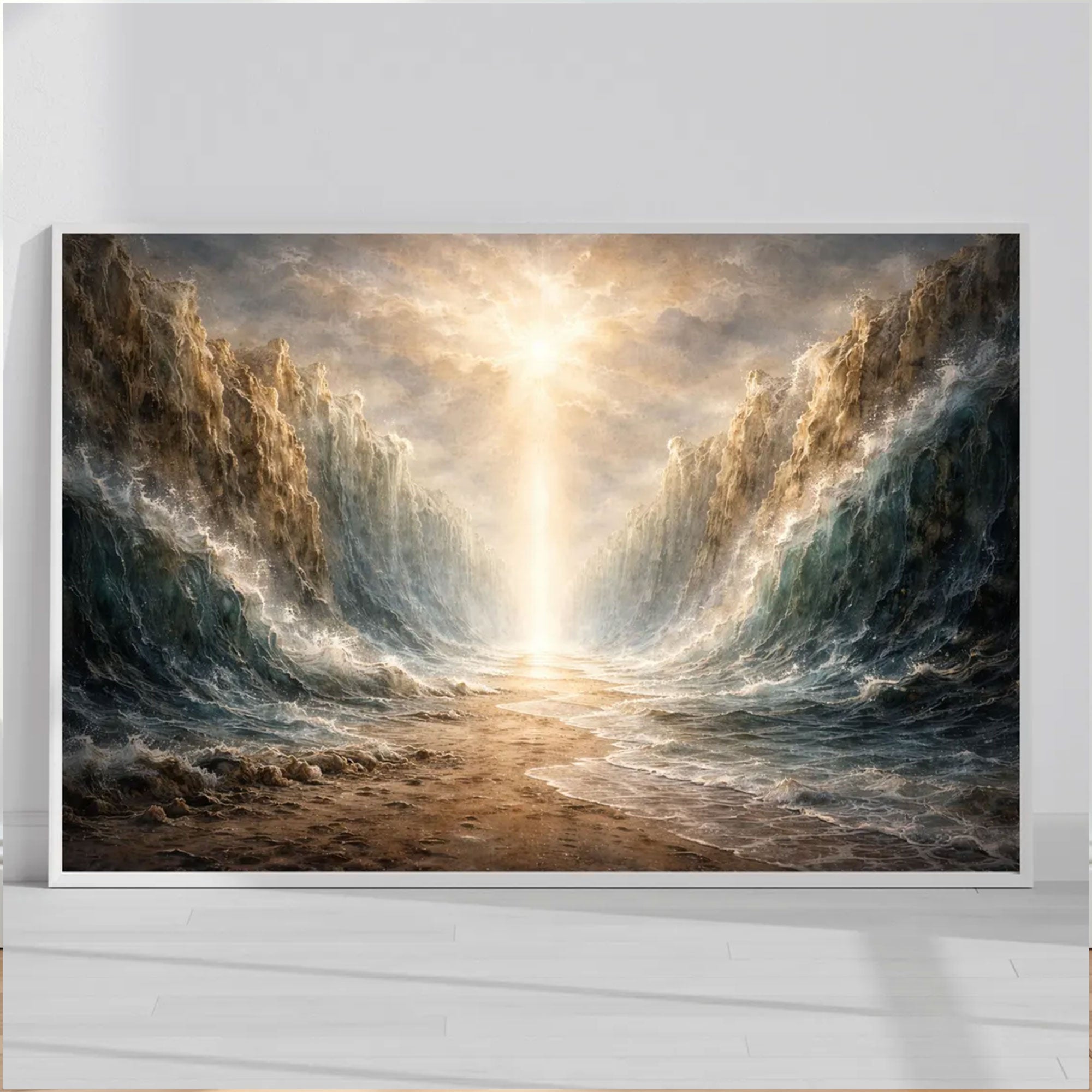 Parting of the Red Sea Canvas Wall Art, Moses Exodus Painting, Christian Faith Home Decor