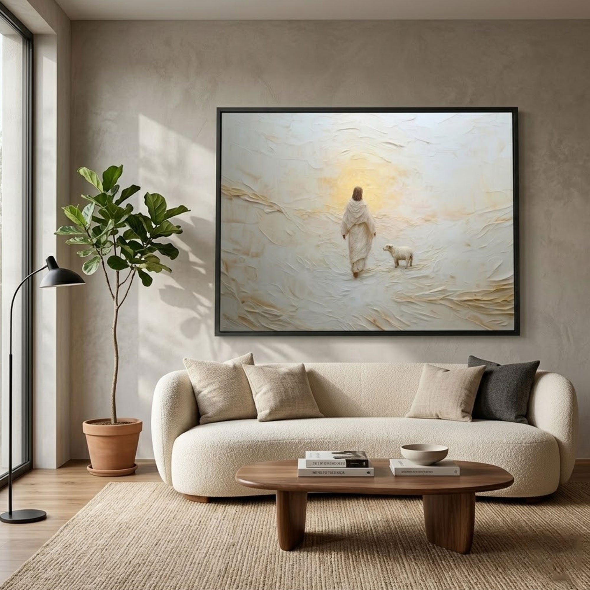 Shepherd of Light Canvas Print, Jesus and Lamb Wall Art, Good Shepherd Christian Decor, Spiritual Religious Home Decor, Inspirational Faith Gift