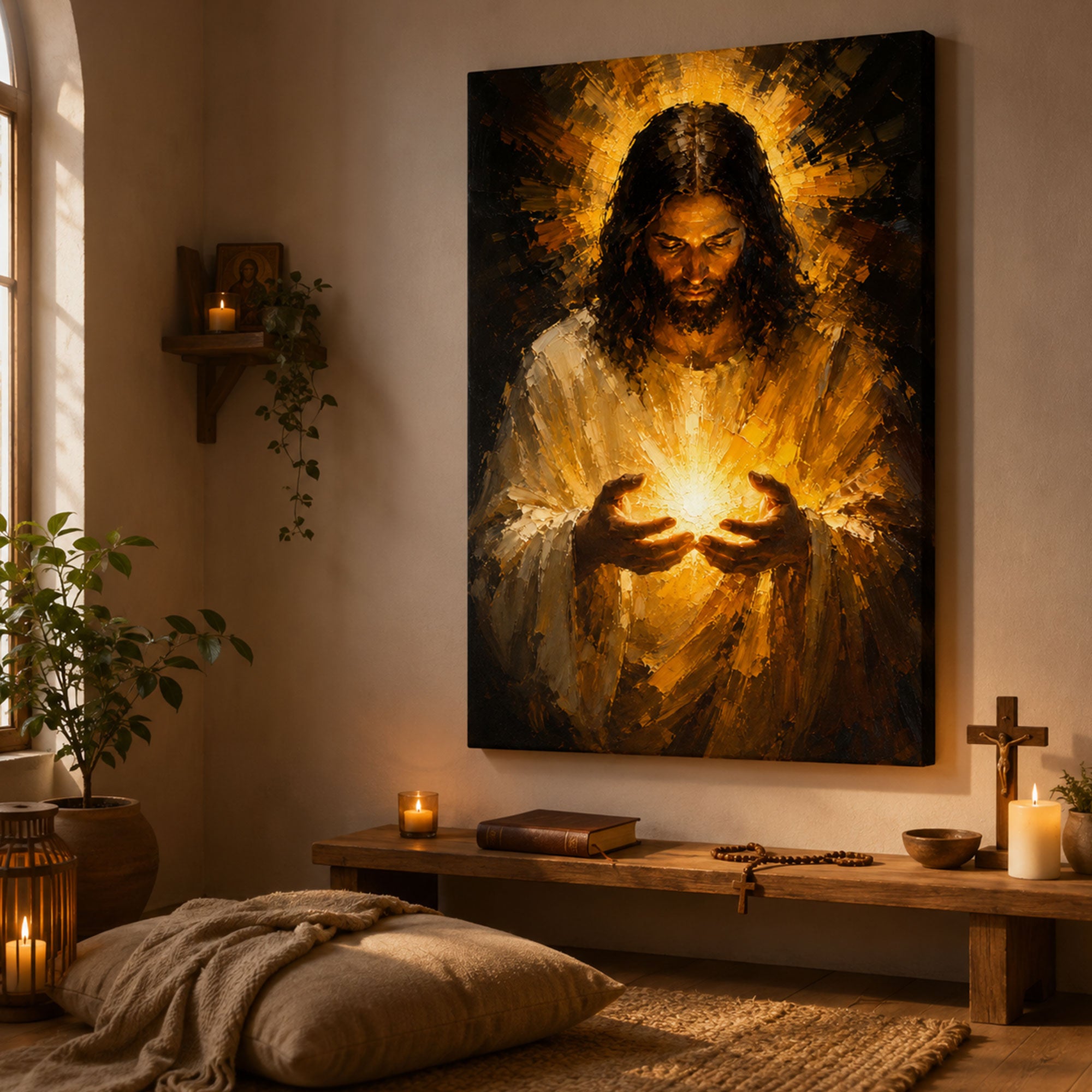 Jesus Light of the World Canvas Print, Divine Light Christian Wall Art, Faith Home Decor