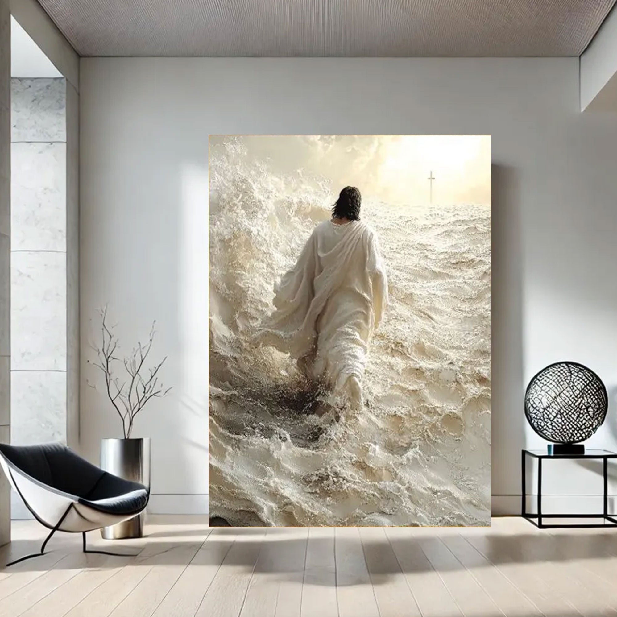 Jesus Walking on Water Canvas Print, Christian Religious Ocean Wall Art, Faith-Based Home Decor, Inspirational Gift