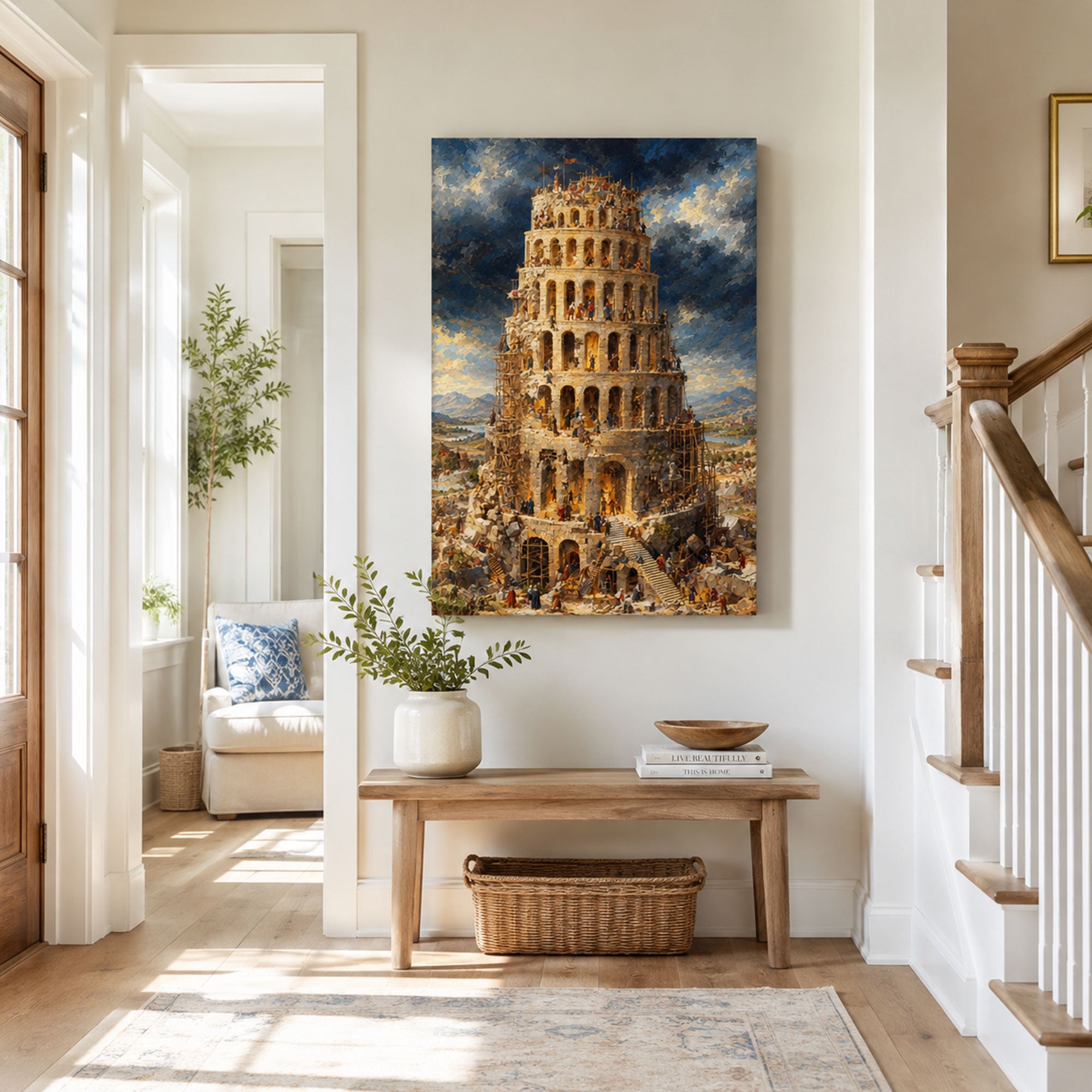 Tower of Babel Canvas Print, Genesis 11 Christian Wall Decor, Biblical Faith Gift